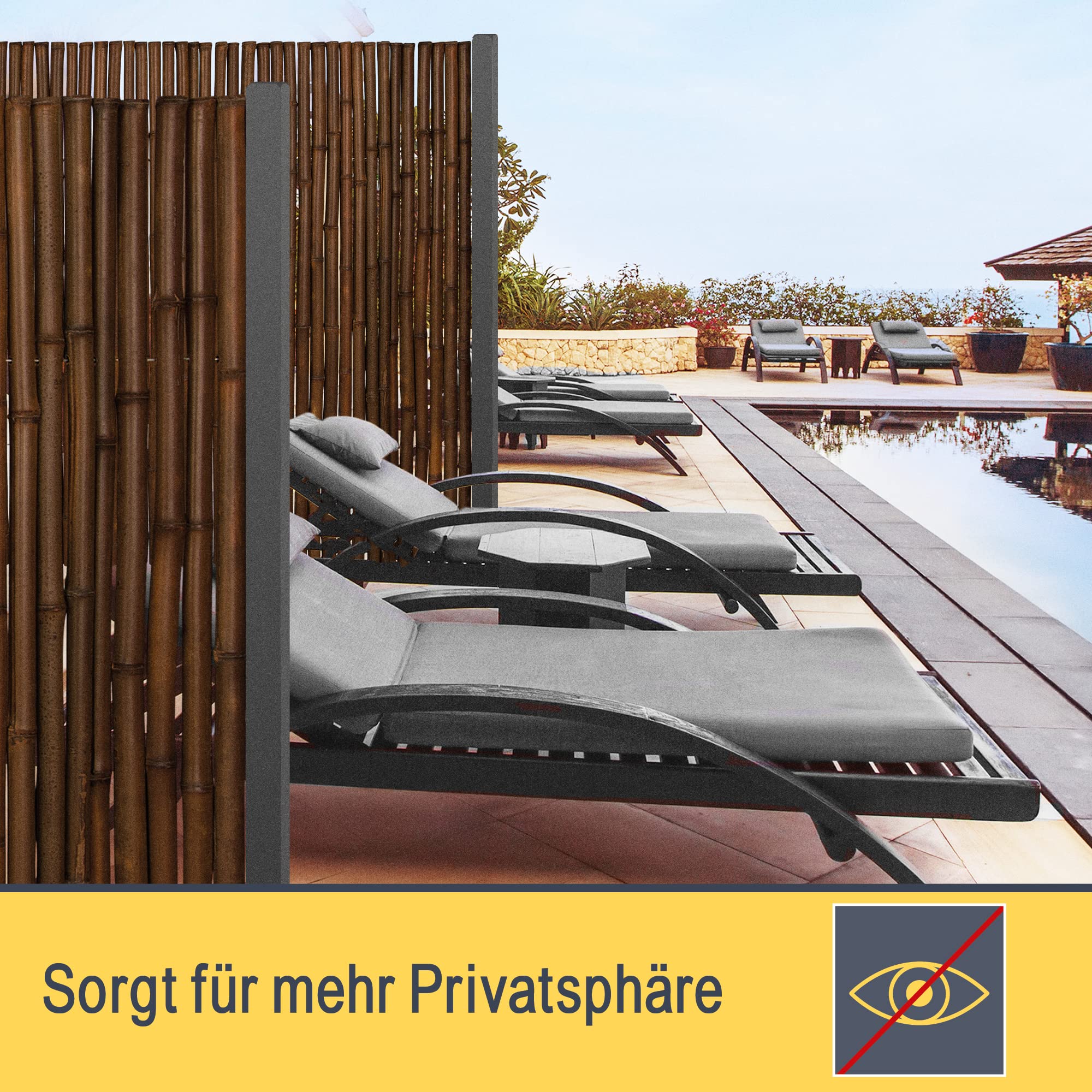 Sol Royal Premium Bambus Sichtschutz Zaun 180x250cm B23 Dunkelbraun – hochwertig gehärtete Bambusrohre Ø 2-3cm, witterungsbeständiger Bambuszaun Indoor & Outdoor, Balkon Sichtschutz