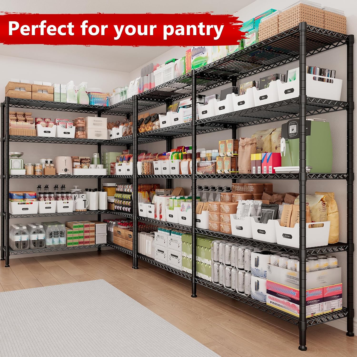 REIBII 70" W Storage Shelves Load 1600LBS,Metal Shelving 5-Tier Wire Shelving Unit Garage Shelving for Storage Adjustable Metal Shelves for Pantry Kitchen Garage Commercial, 70" W*15.8" D*72.4" H