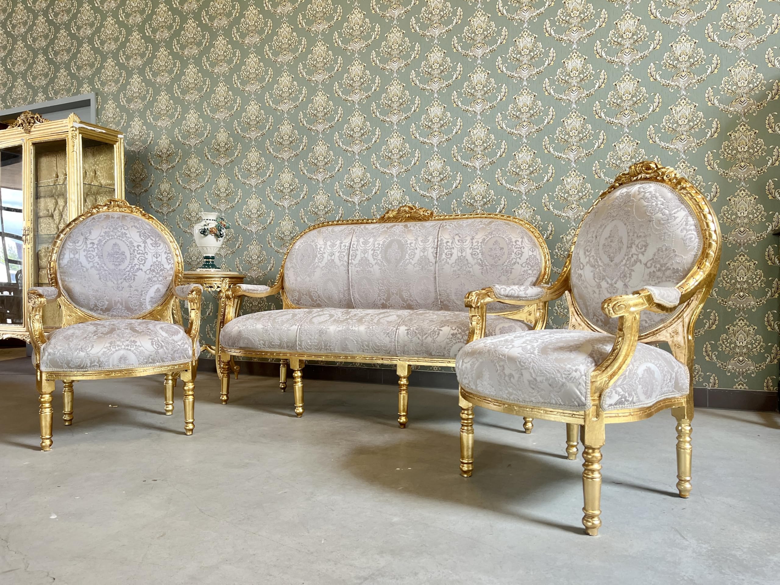 CasAmin Home & Living Ensemble de canapés de salon dorés, style rétro, baroque, rococo, pour salon, décoration d'intérieur pour hôtel et salon