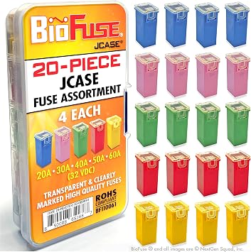 JCASE 20-Piece Cartridge Fuse Assortment 20A 30A 40A 50A 60A 4 Each. Fits Most Nissan, Toyota, Chrysler, Dodge, Chevy, GM, and Ford