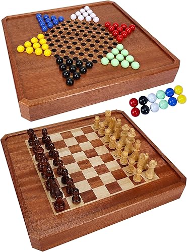 Juego de ajedrez magnético 2 en 1 y 72 canicas chinas, juego de mesa de madera de 12 pulgadas con cajón de almacenamiento, juegos de mesa de viaje