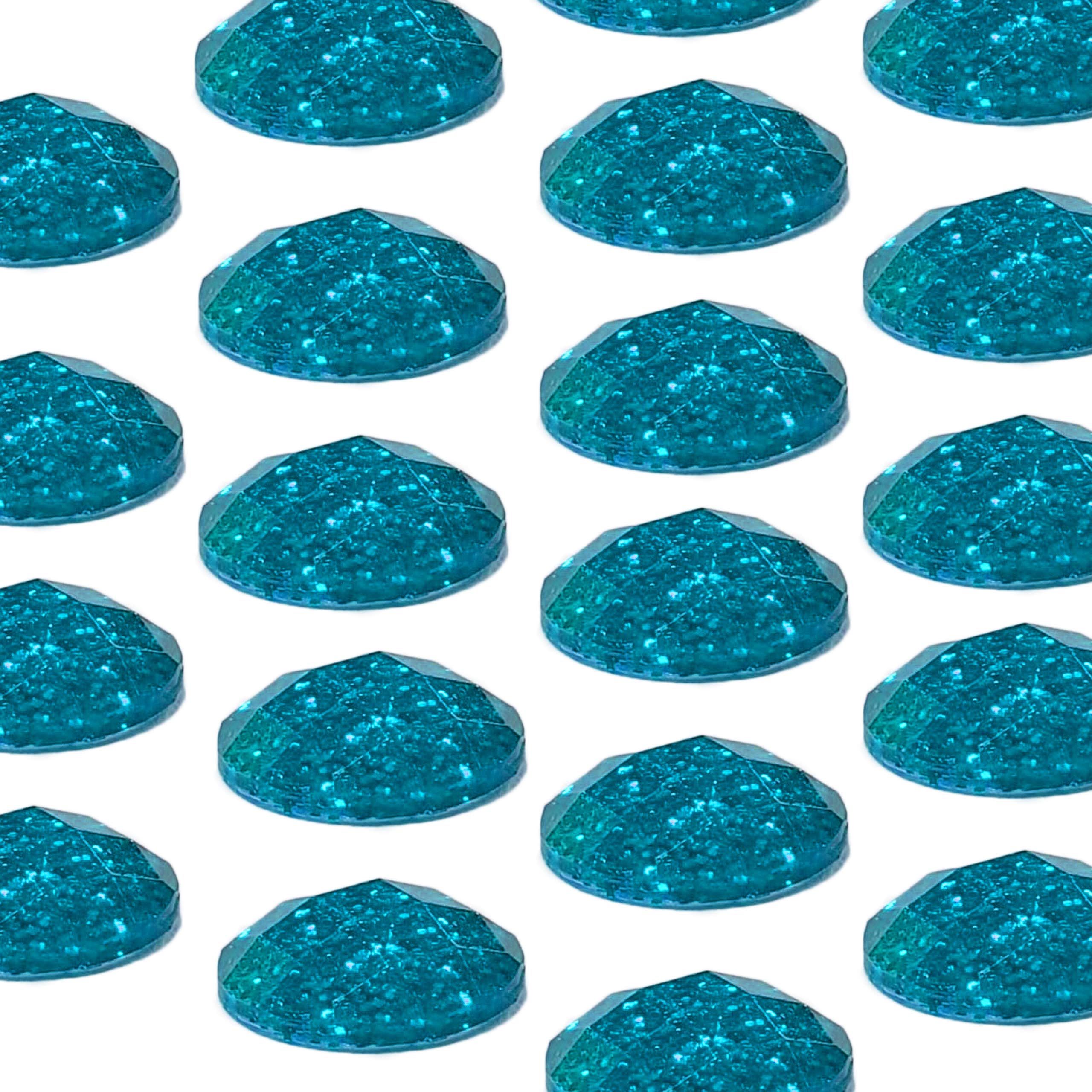 Pebble Eleven Light Blue 8Mm Round Glitter Gem Stickers – 3D Self Adhesive Flat Back Rhinestone Diamante Stickers, 35 Pieces (Light Blue)
