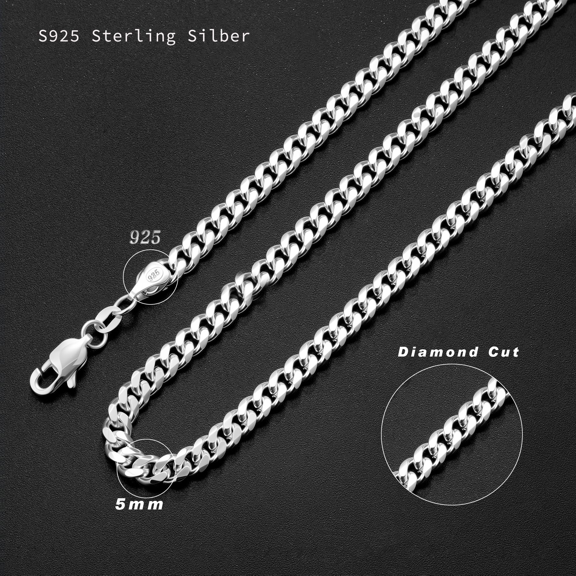SLOONG 3.5MM Breit 925 Sterlingsilber Over Halskette | Silberkette Kubanische Kette Herren 925 Silber Panzerkette Schmuck Geschenk für Männer (46CM)