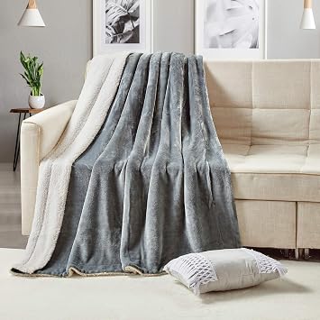 Softan Sherpa Throw Blanket Super Soft Non Shedding Reversible Ultra Luxurious Plush Blanket 50 X 60 inches, Grey