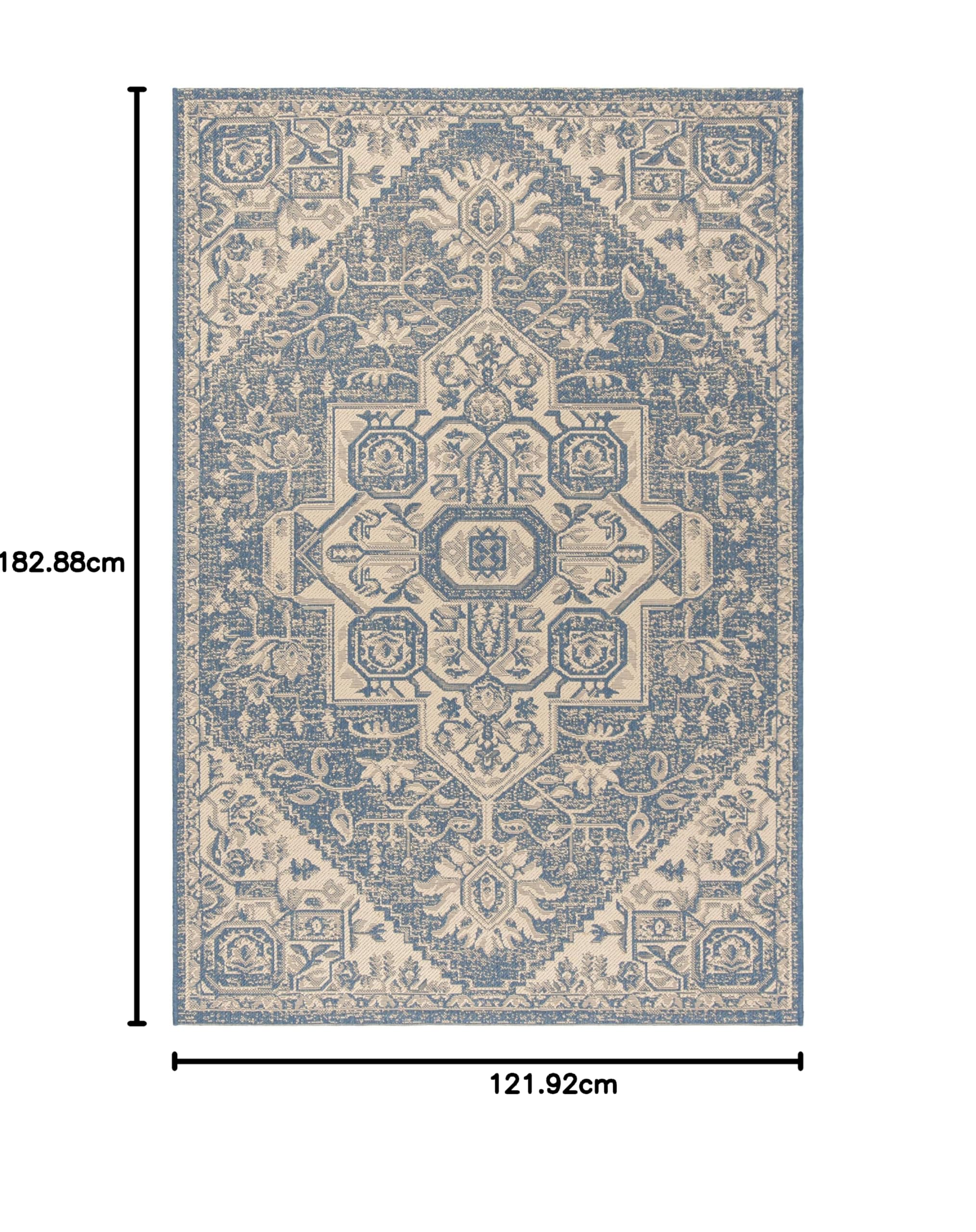 SAFAVIEH Tapis Traditionnel Pour Salon, Salle à manger, Chambre à coucher - Beachhouse Collection, Tapis à poil court, Crème et Bleu, 122 X 183 cm