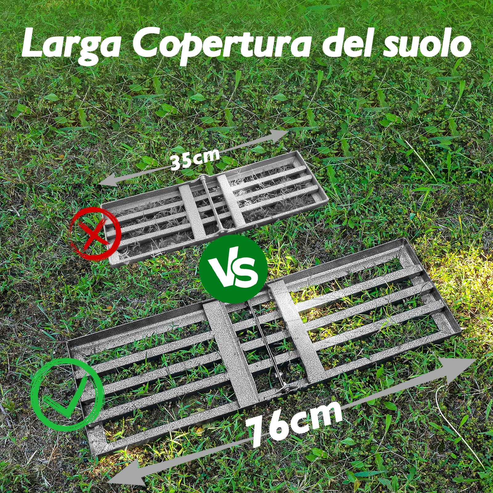 Rastrello Livellatore per Prato Pesante 76x25 cm | Manico Regolabile 185 cm | Livellatrice per Prato per Terreno, Sabbia e Terra | Ideale per Giardino, Cortile e Campo da Golf