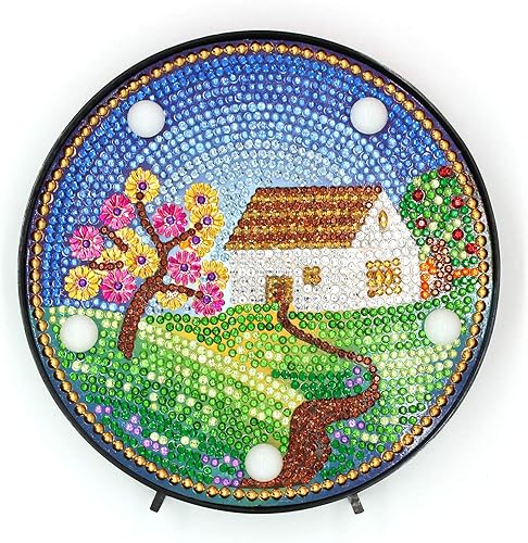 Yobeyi Lámpara de pintura de diamante DIY con luces LED, kit de dibujo de cristal de taladro completo, luz nocturna de noche, manualidades para