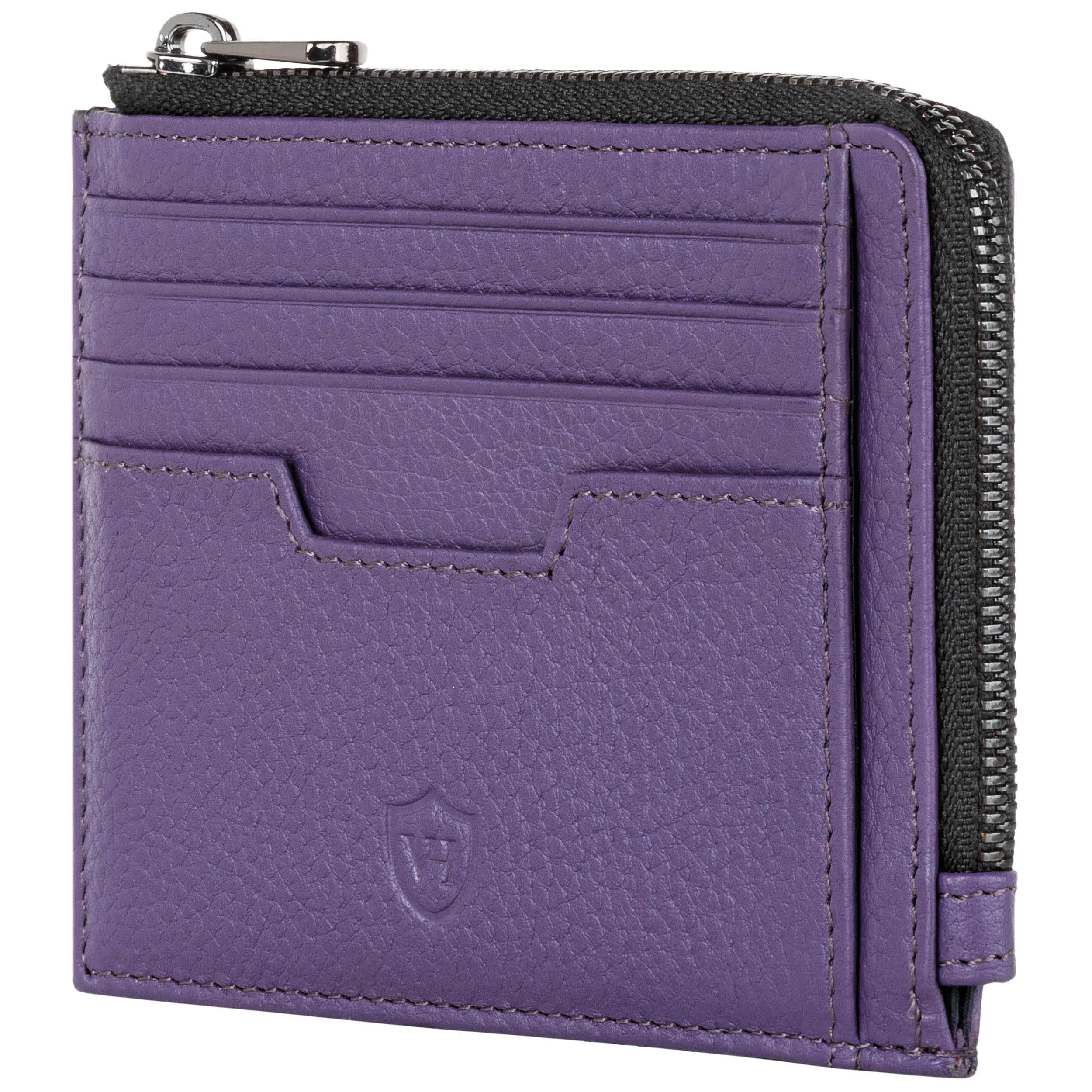 VON HEESEN Leder Kartenetui Geldbörse Herren & Damen Kreditkartenetui (Medium, Violet)