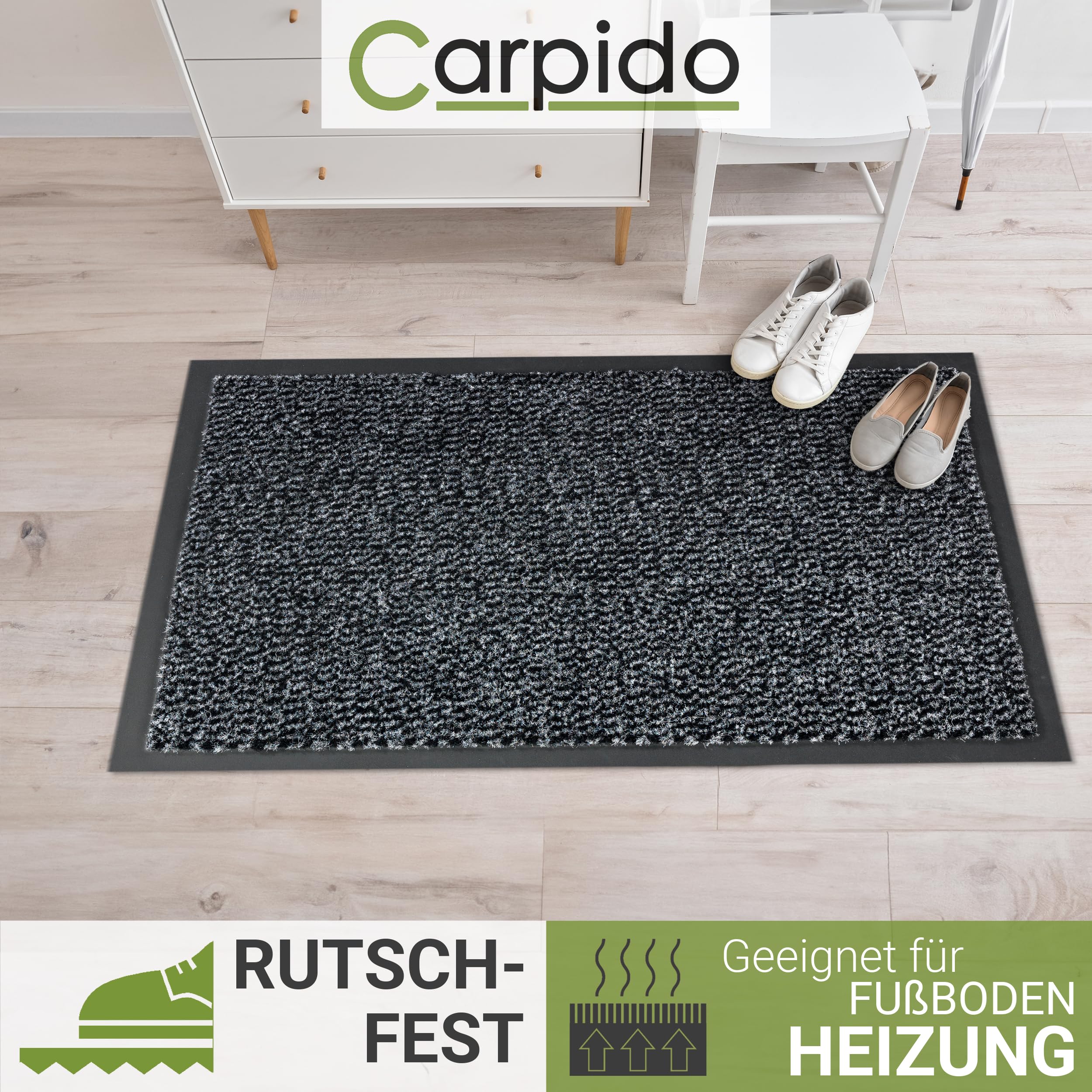Carpido Fußmatte 90 x 150 cm Grau meliert für Innen - Klassischer Türvorleger schnelltrocknend - rutschfeste Sauberlaufmatte - Langlebige Türmatte | Rutschfeste Fußmatte Innenbereich Türvorleger schnelltrocknend Sauberlaufmatte langlebig Türmatte leicht z