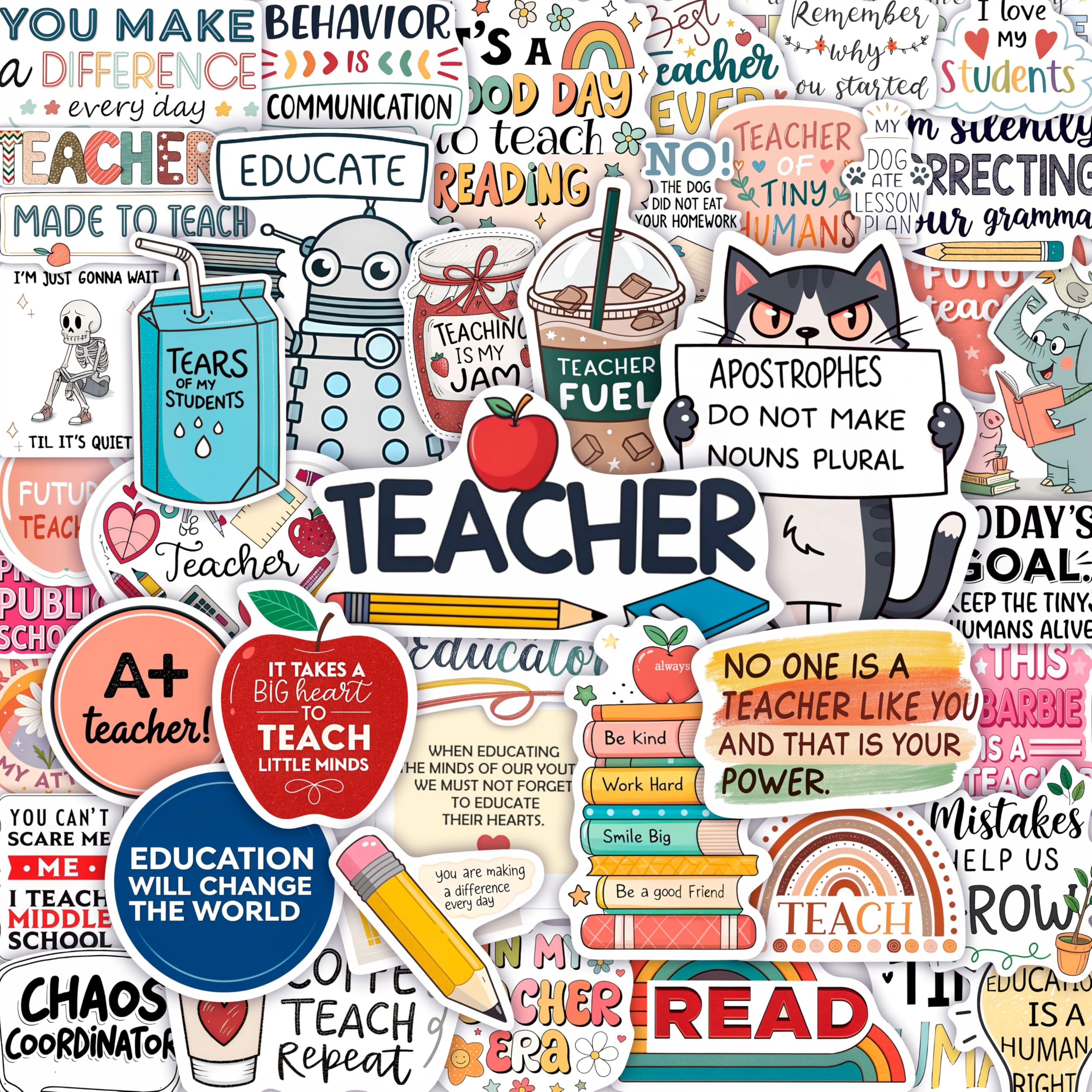 100Pcs Funny Teacher Stickers for Laptop, Water Bottles and Planner - Funny Teacher Gifts Appreciation - Gift for Women & Men