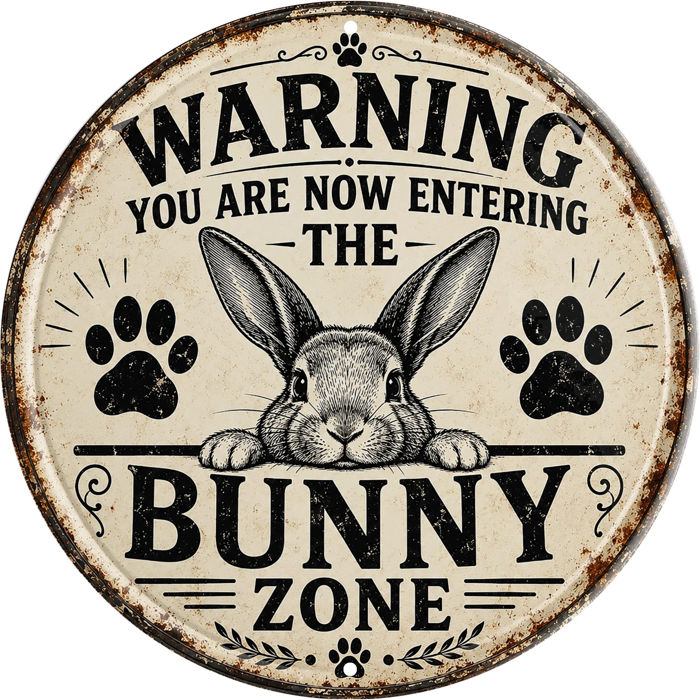 Aimlayton Entering Bunny Zone Metal Sign 8x8in Round Cute Pet Plaque for Rabbit Room Wall Decor Bunny Lover Gift