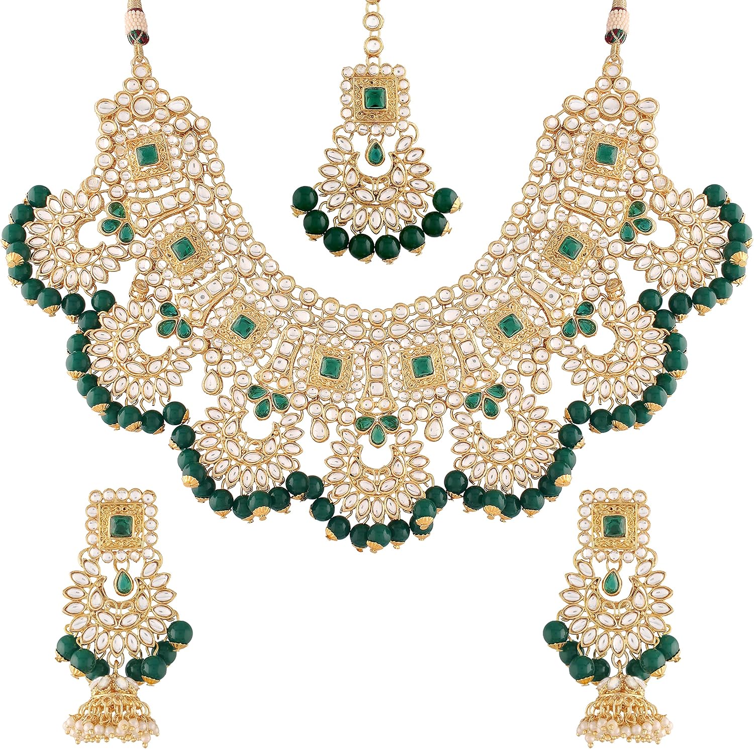 I Jewels Gold Plated Indian Wedding Bollywood Handcrafted Faux Kundan & Stone Studded Bridal Choker Necklace Jewellery Set For Women (IJ026)