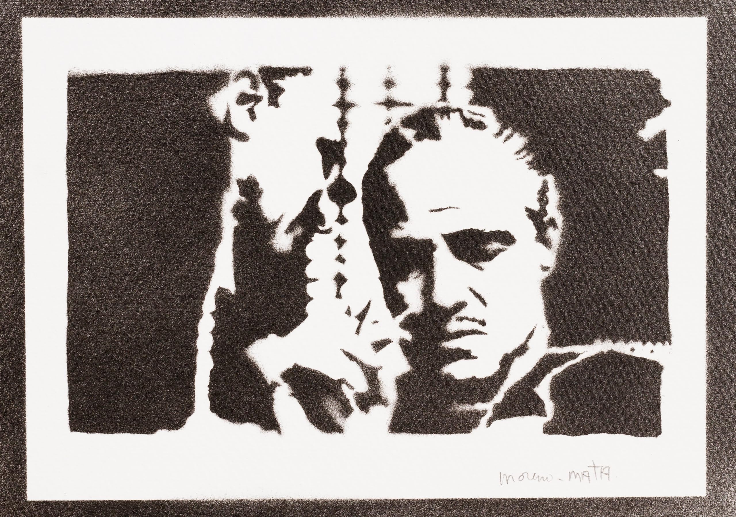 Poster Fatto A Mano Don Vito Corleone - Opera D'arte Originale Firmata, Stencil Su Carta, 23x32,5 Cm