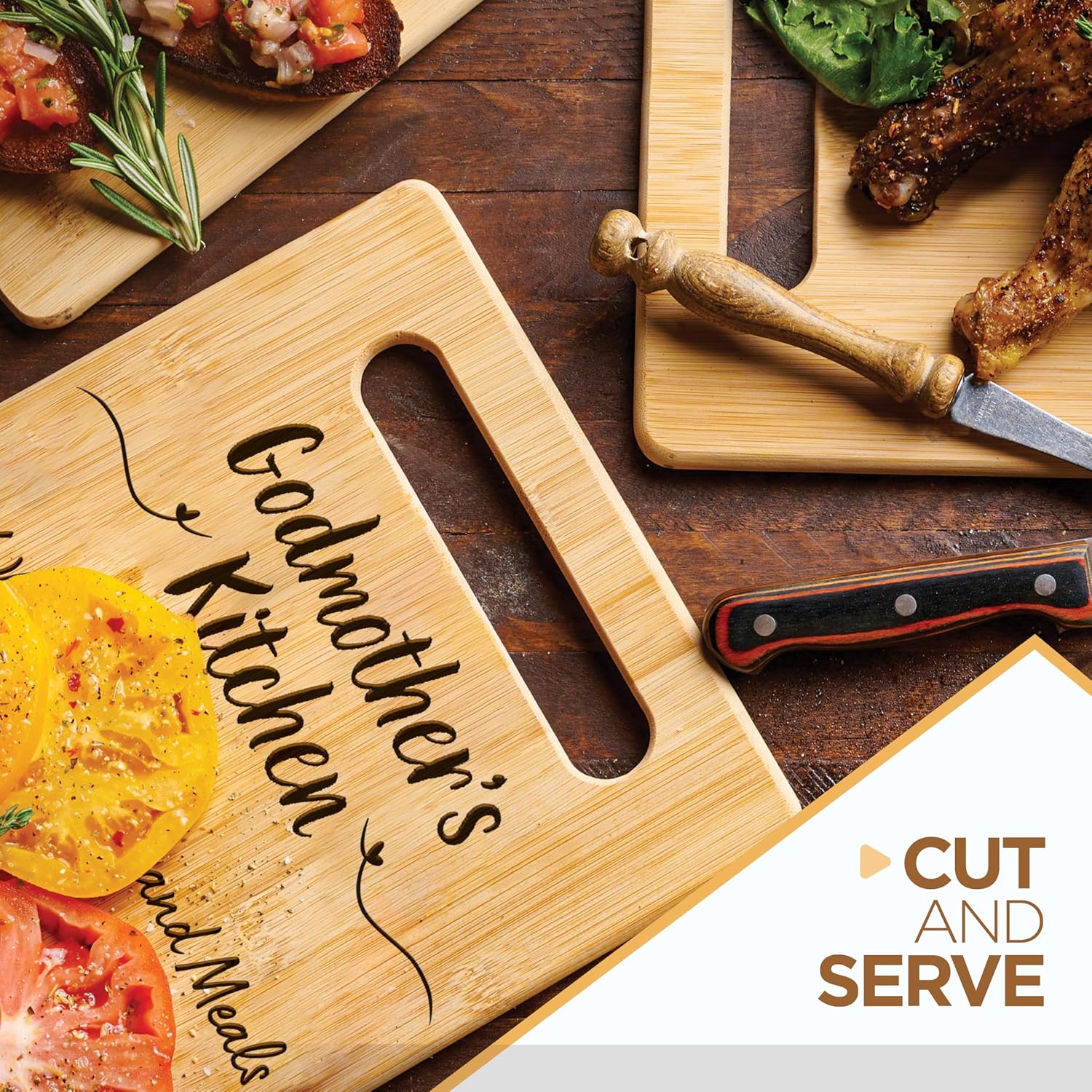 Gift for Godmother: Godmother's Kitchen Where Memories and Meals Are Made - Decorative Bamboo Cutting Board with Handle, 12" x 8" - Image 8