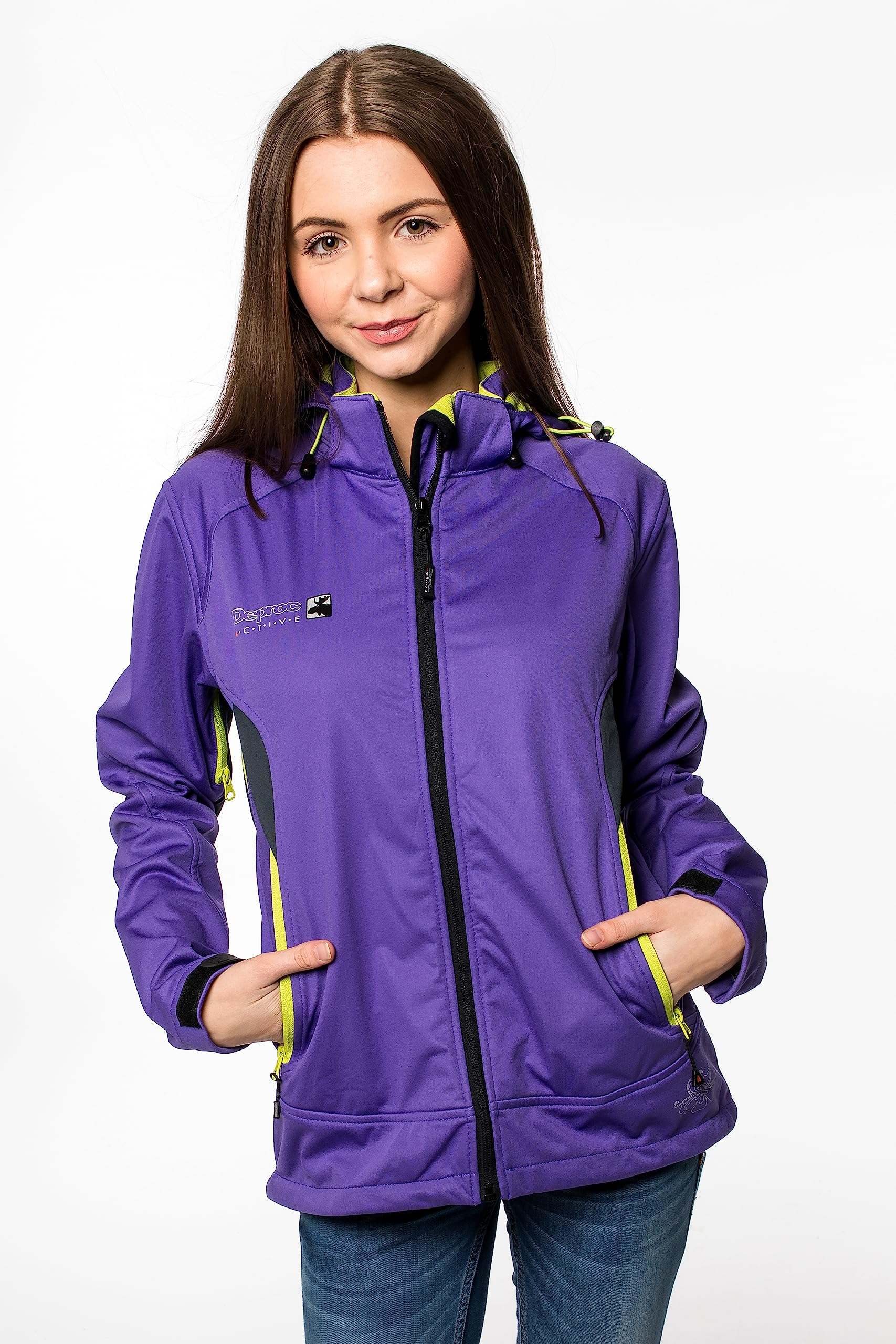 DEPROC A.C.T.I.V.E Kurtka softshell Kobiety Damska Kurtka Softshellowa Z Odpinanym Kapturem, Kurtka Przejściowa Windbreaker Downton Peak