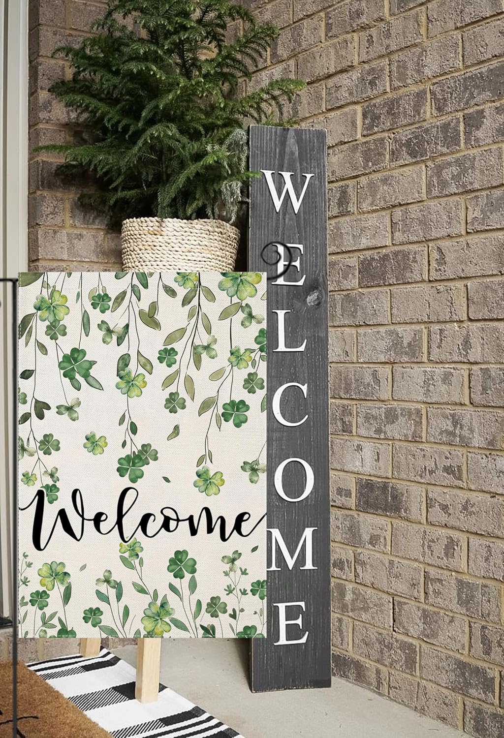 Welcome St Patricks Day Garden Flags for Outside, Watercolor Lucky Shamrock Leaves Small Seasonal Decoration for Holiday Irish Anniversary Yard Outdoor Decor 12x18 Inch Double Sided - Image 3