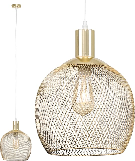 MiniSun Retro Style Gold Metal Mesh Basket Style Ceiling Pendant Light Fitting - Complete with a 4w LED Filament Bulb [2700K Warm White]