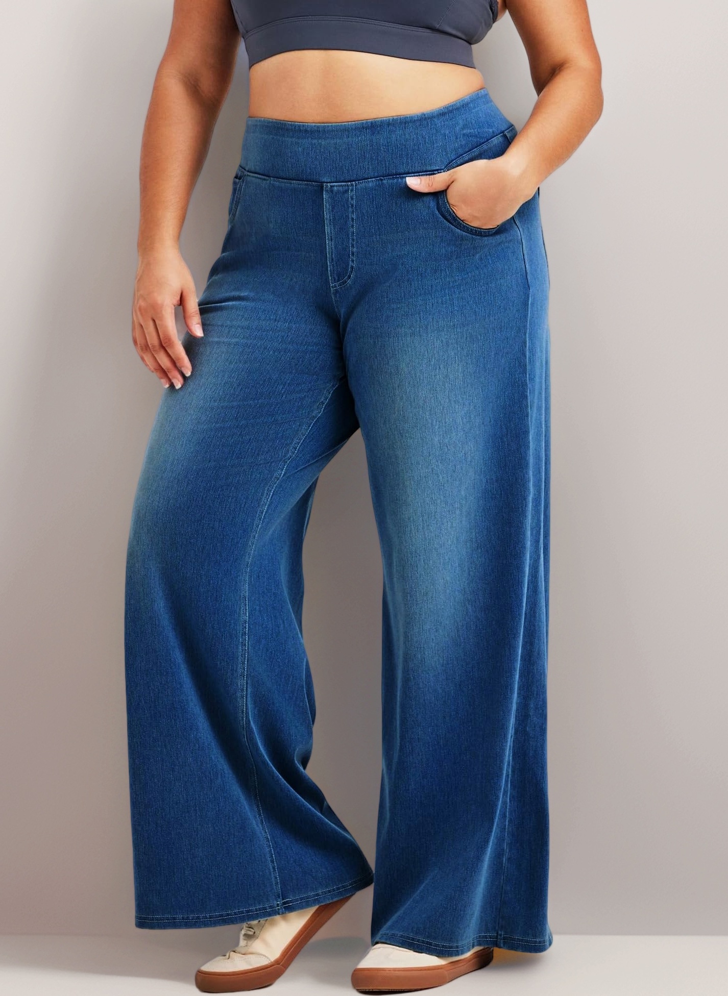 LaiEr Large Denim Wide Leg Pants for Women, High Waisted and Slimming with Multiple Pockets, Straight Tube, Loose fit, Cat Whisker, Marbling wash Craft, High Elasticity Casual Jeans