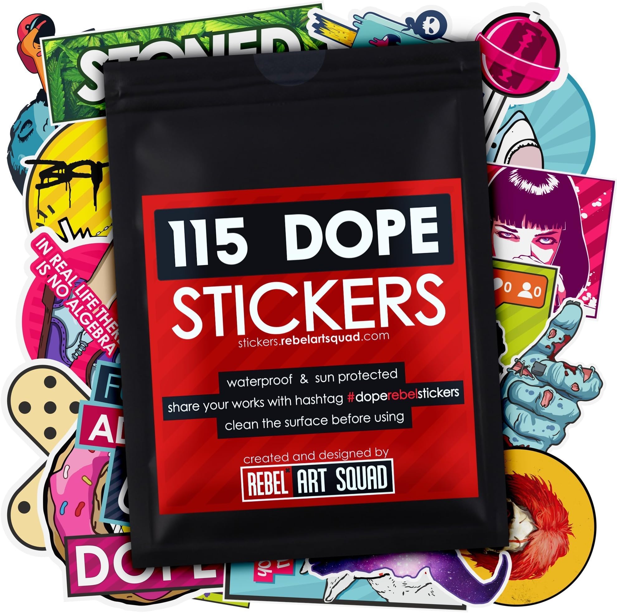 LAPTOP STICKERS [115 pcs] by REBEL ART SQUAD | Reusable glossy decals for cars, walls, skateboards, etc.| Dope vinyl sticker pack for a few bucks!