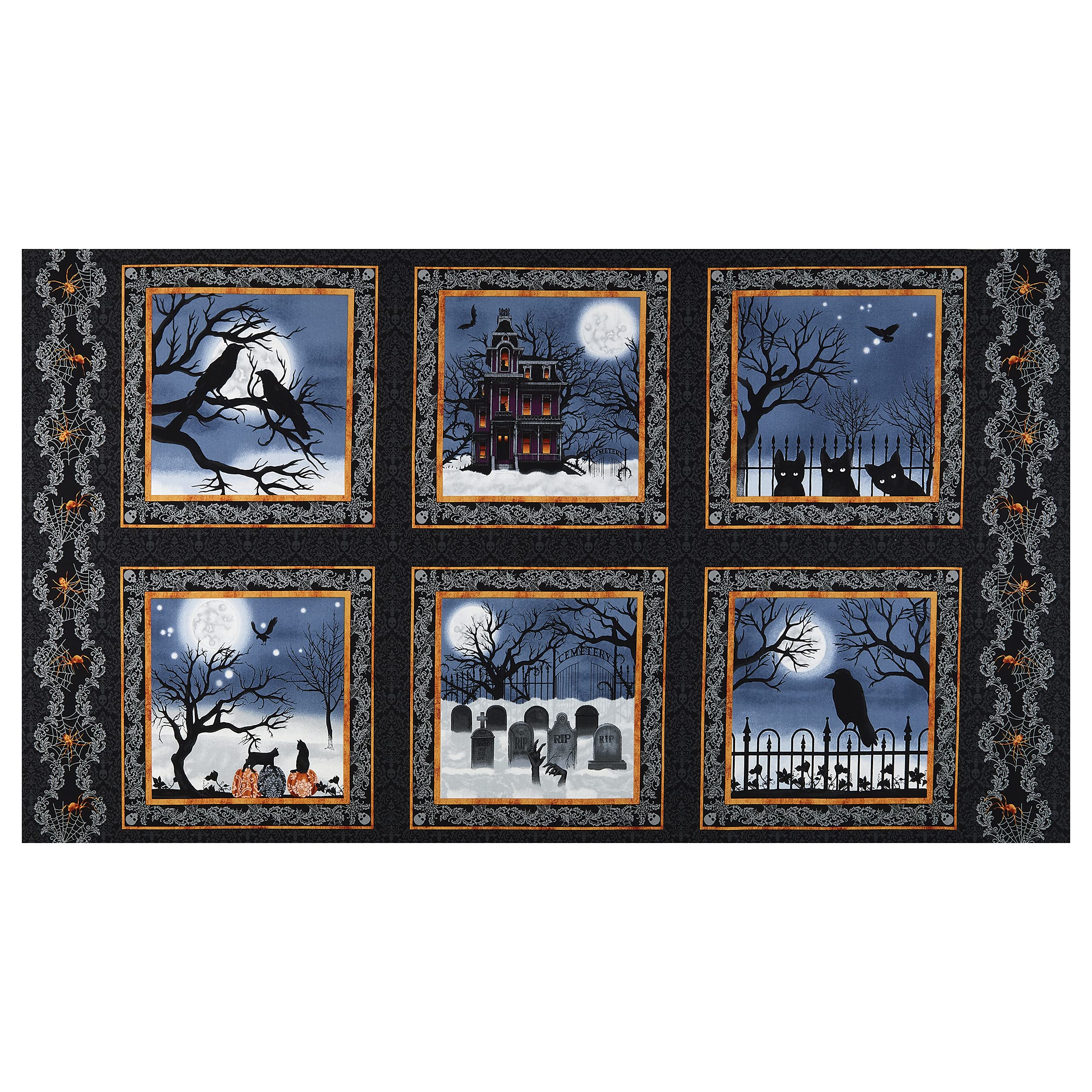 Spooky Night 10.5 " Spooky Night Blocks 24" Black/Orange , Fabric