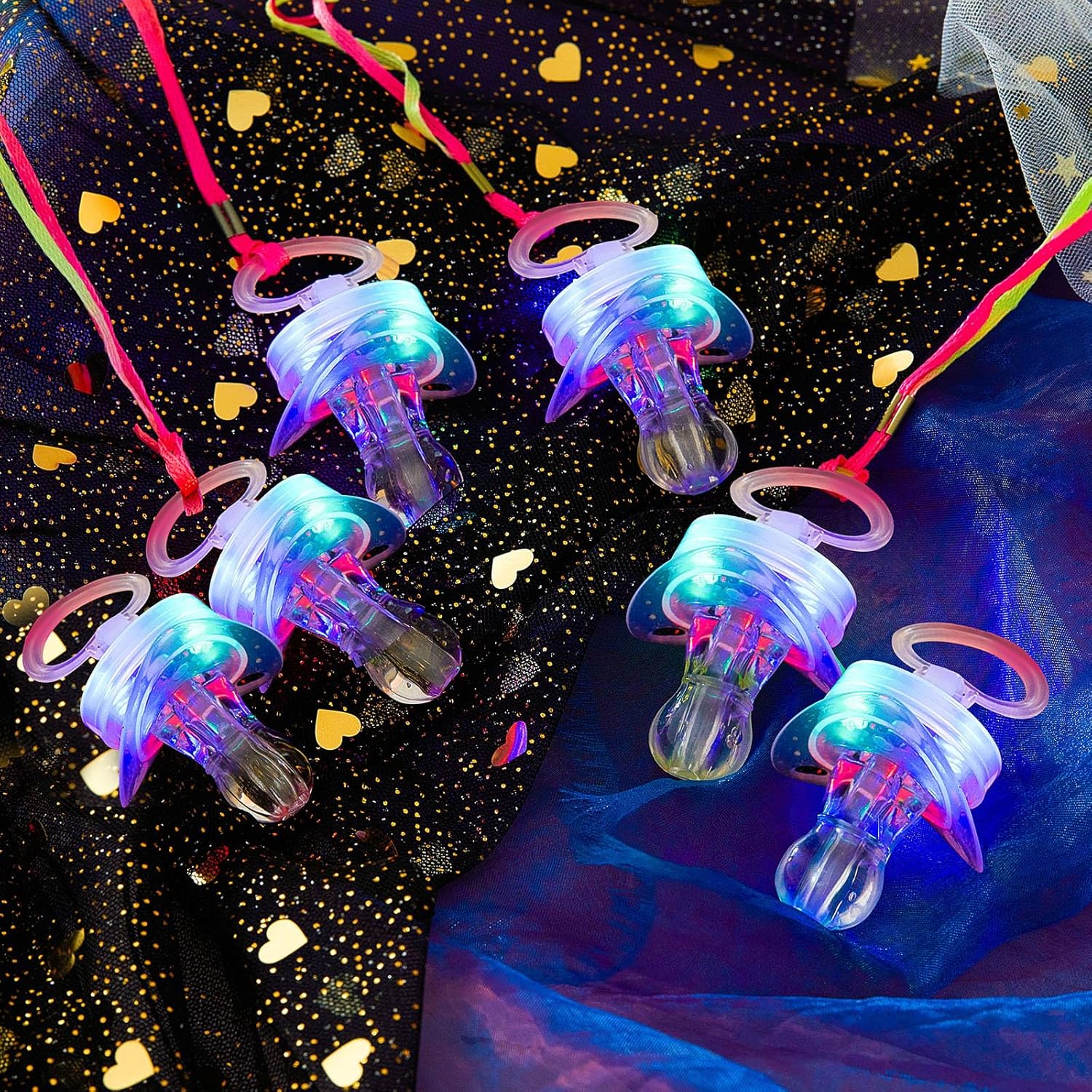 Gejoy 8 Pieces Glow in The Dark Light up Pacifier Necklace for Parties LED Pacifier Rave Glowing Flashing LED Rave for Adult Nipple Ktv Birthday Bar Party Favors(Clear)