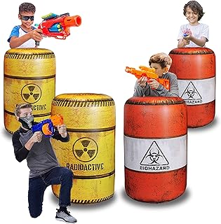 4 Pack WAR Zone Inflatable Battle Battlefield Barrels Compatible with Nerf,Great for Nerf Party Laser Tag Gun Game Battle Obstacles by Warzone