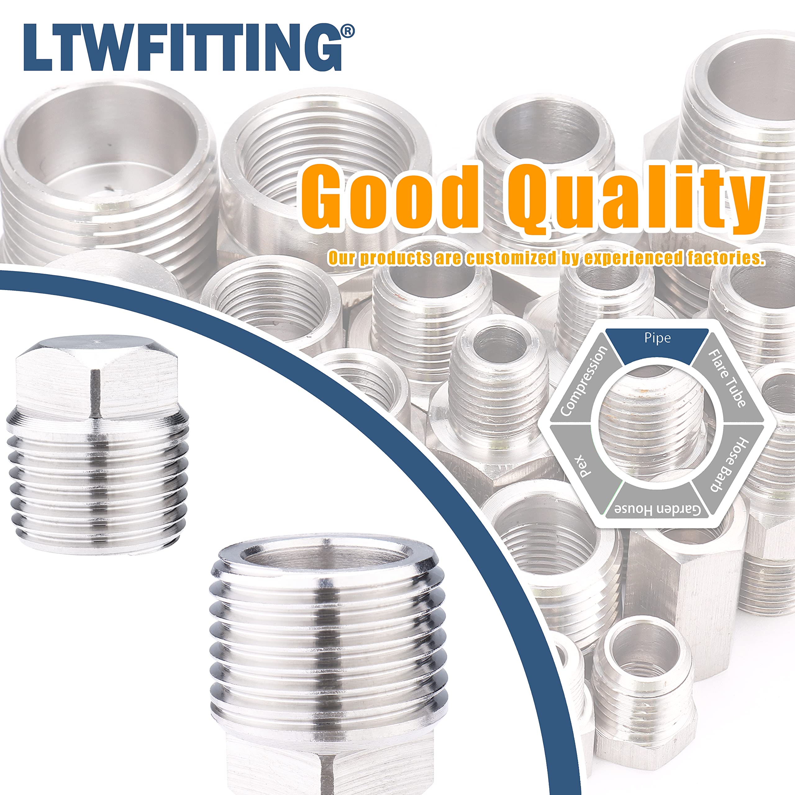 LTWFITTING Stainless Steel 316 Pipe Square Head Plug Fittings 1/2-Inch Male BSPT Air Fuel Water Boat (Pack of 10) - Image 3
