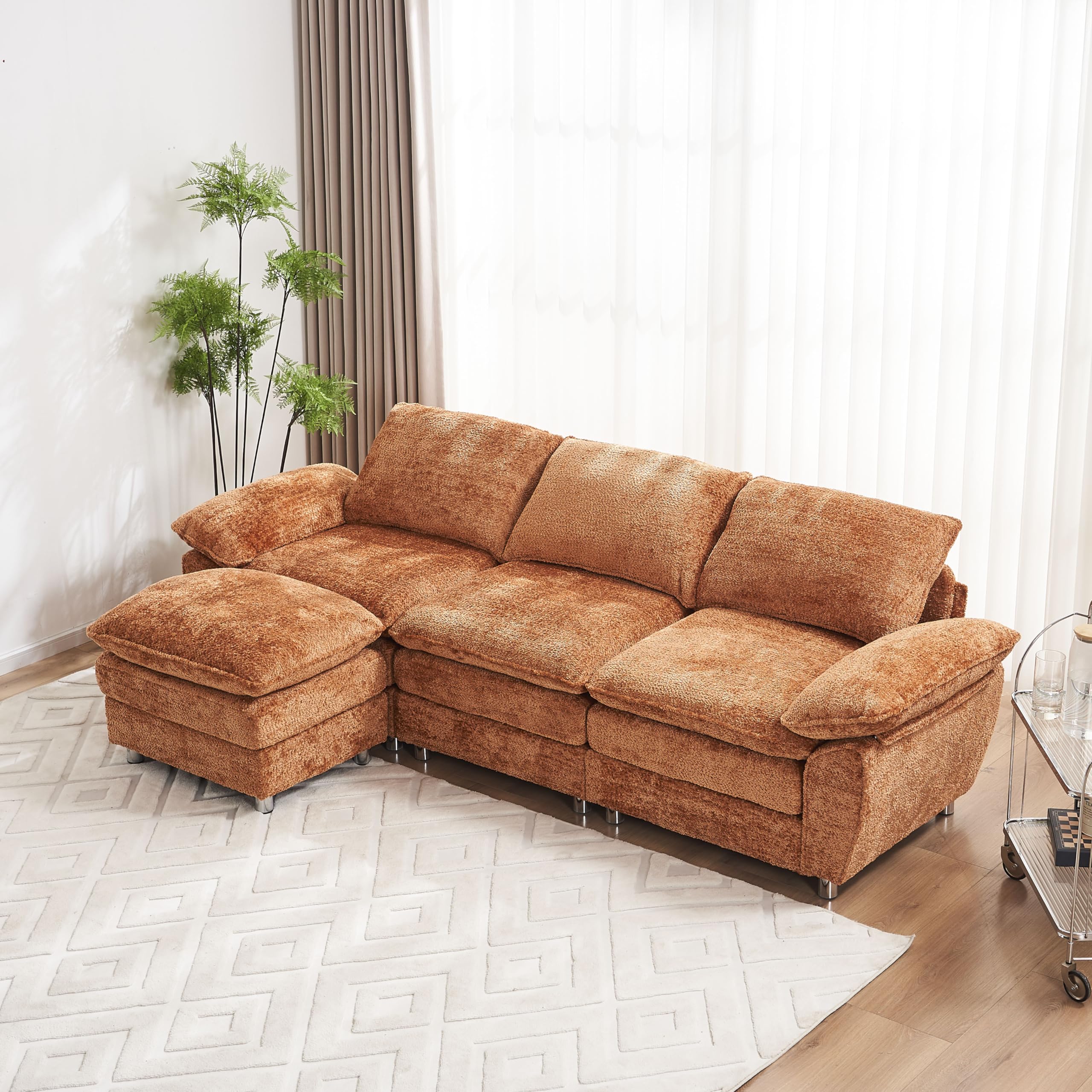 Sofá modular moderno de 102.6 pulgadas para sala de estar, sofá en forma de L con otomana, sofá tapizado de 3 plazas, sofá de lujo de asiento profundo de tela para apartamento, oficina, color