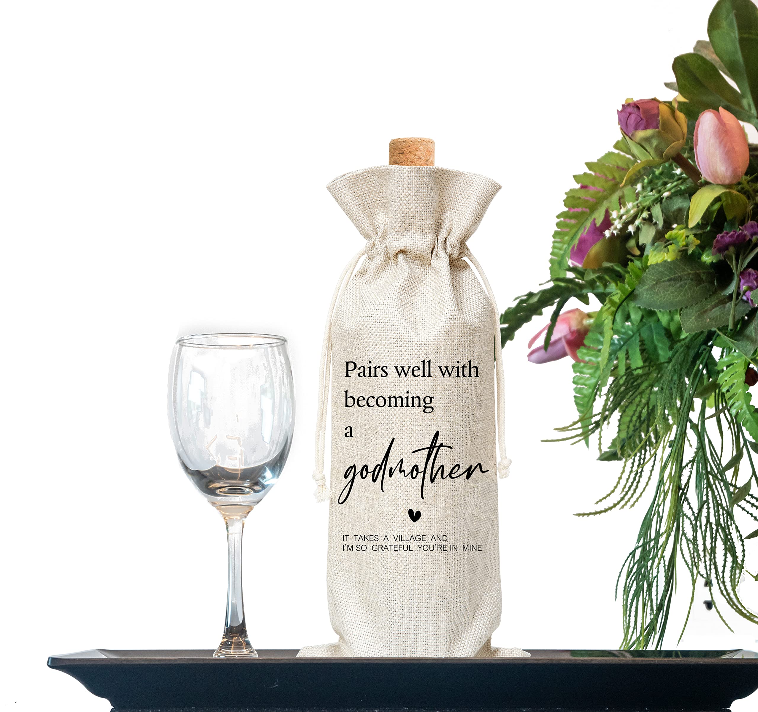 Tedea Godmother Proposal Gifts, Godmother Gifts Wine Bag, Godparents Proposal Gifts, God Mother Gifts For Women, 1 Pc Burlap Wine Bottle Cover Bag (A03)