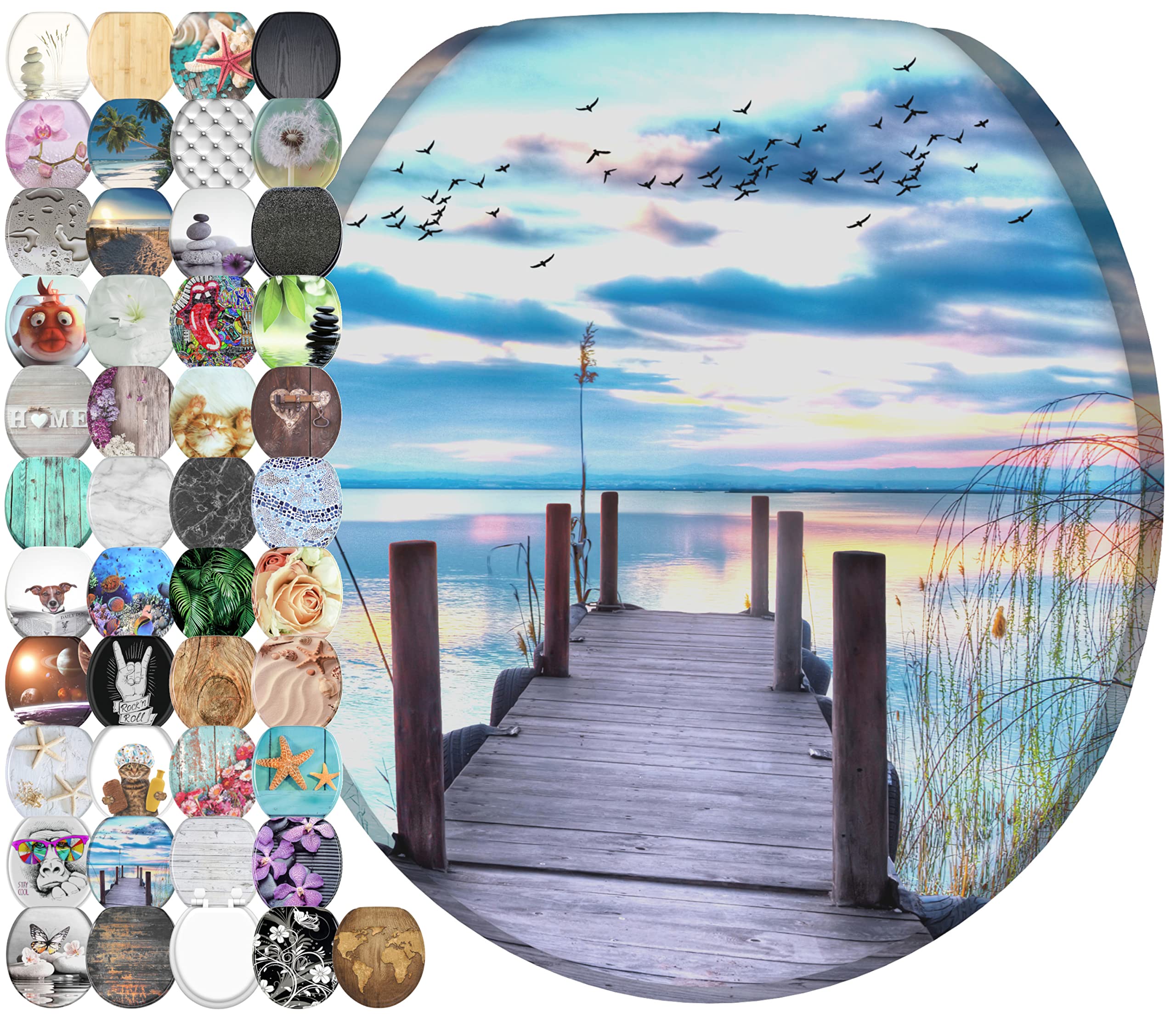 Sanilo ROUND, Silent Slow Close, Molded Wood, Adjustable Toilet Seat, Sunset