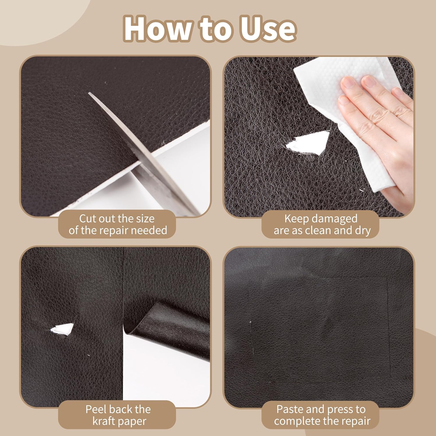 Leather Repair Patch,Self-Adhesive Leather,17X79inch,Self-Adhesive Waterproof,Scratch Resistant,DIY Large Patch for Sofas,Furniture,cabinets,Walls,Motorcycle Seats,car Seats (Medium Brown)