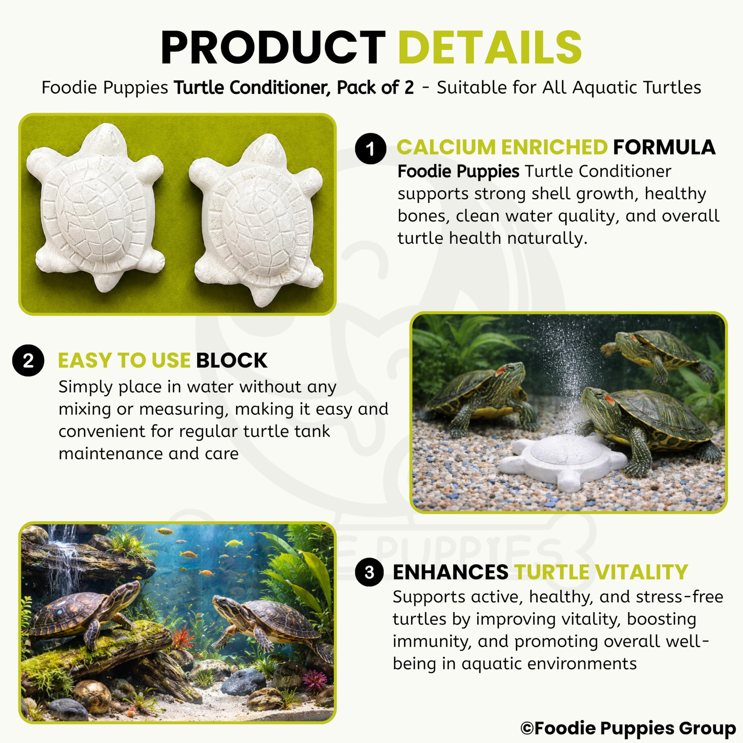 Foodie Puppies Turtle Conditioner Blocks for Aquatic Turtles (Pack of 2) | Calcium & Vitamin D3 Enriched Formula | Supports Strong Shell, Clean Water & Healthy Growth for Turtles & Aquatic Reptiles