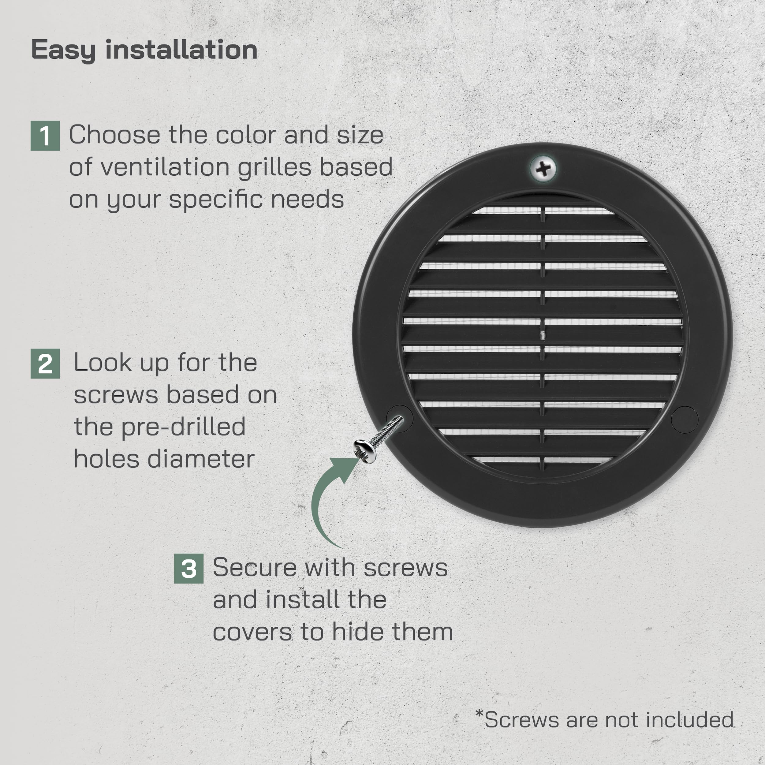 Vent Systems 100 mm / 4" Inch (Opening Dimensions), Pack of 5, Black Soffit Vent Cover, Plastic Round Air Vent Grille - Image 4