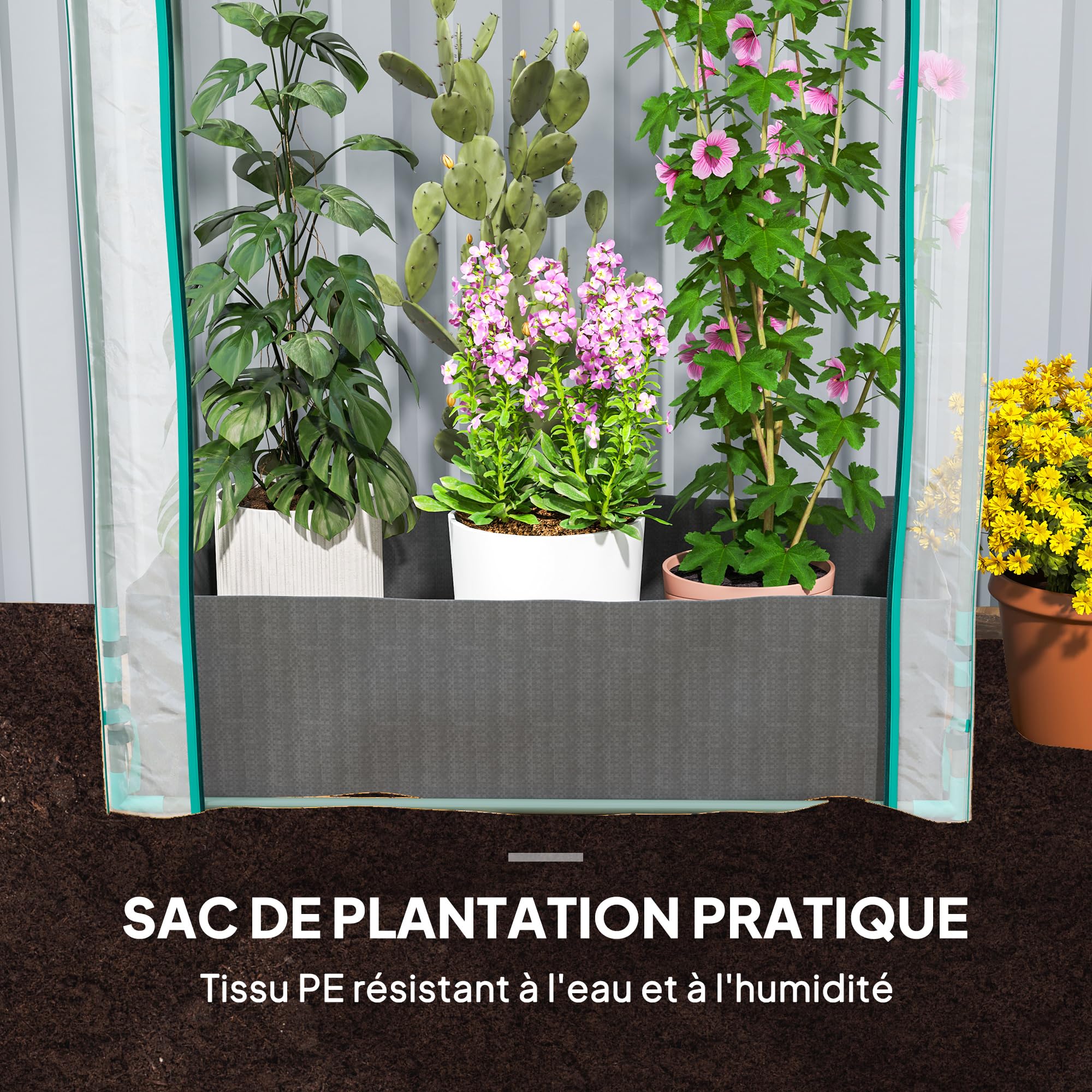Outsunny Serre de Jardin, Serre de Balcon, Bâche Renforcée PVC, Châssis en Acier, Porte Zippée Enroulable avec Sac de Plantation, pour Légumes, Plantes, Intérieur, Extérieur, 89x50x152cm, Transparent