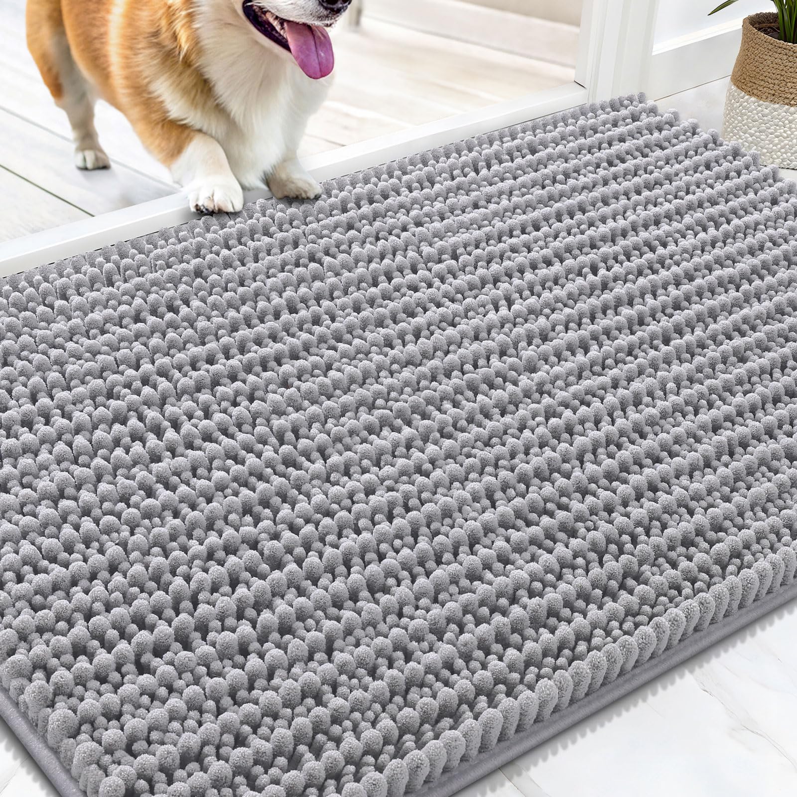 OLANLY Dog Door Mat for Muddy Paws 30x20, Ultra-Absorbent Chenille Mud Mat