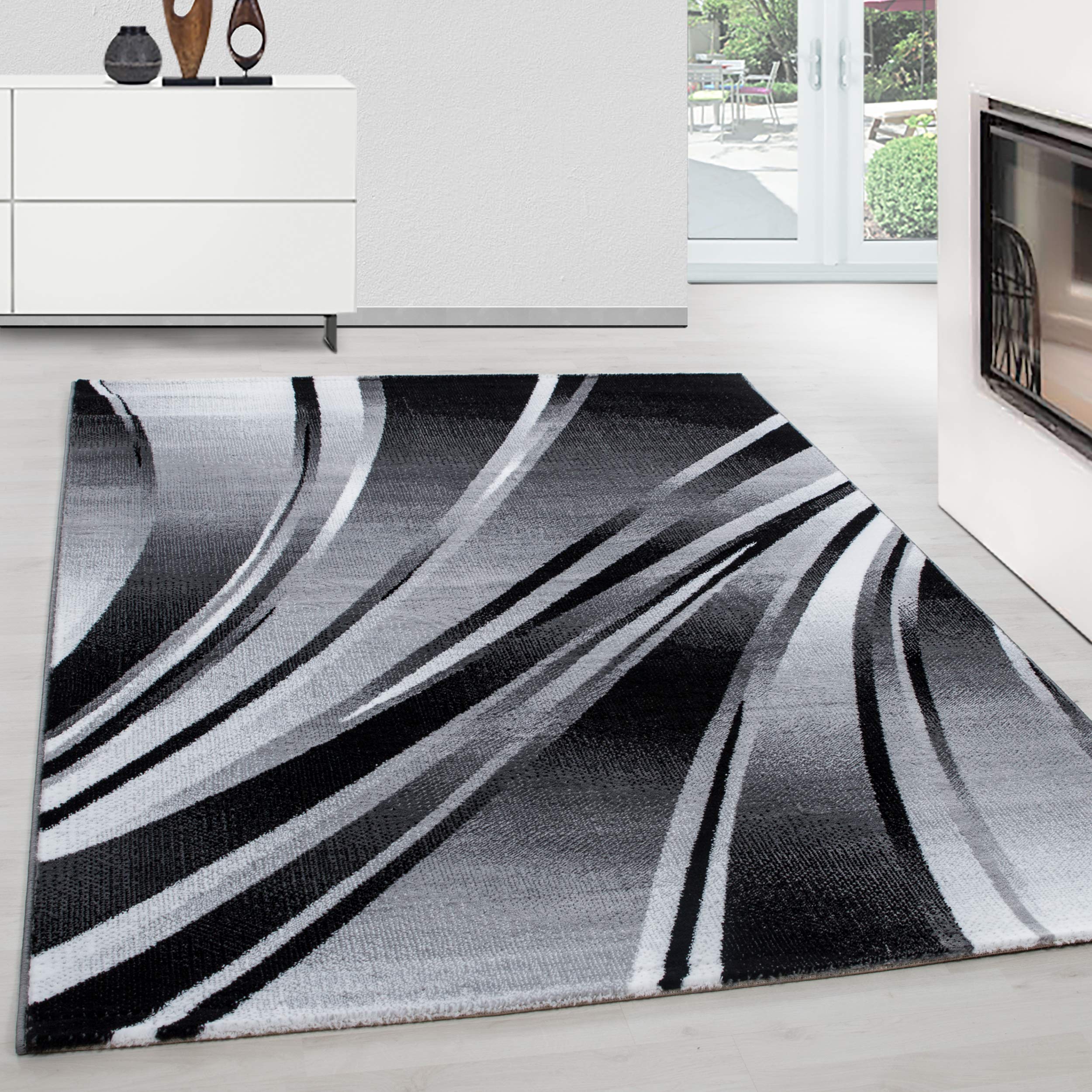 Teppium Tappeto moderno a pelo corto, per corridoio, 80 x 150 cm, lavabile, design astratto a onde, facile da pulire e morbido, ideale come tappeto per letto in camera da letto e tappeto da cucina