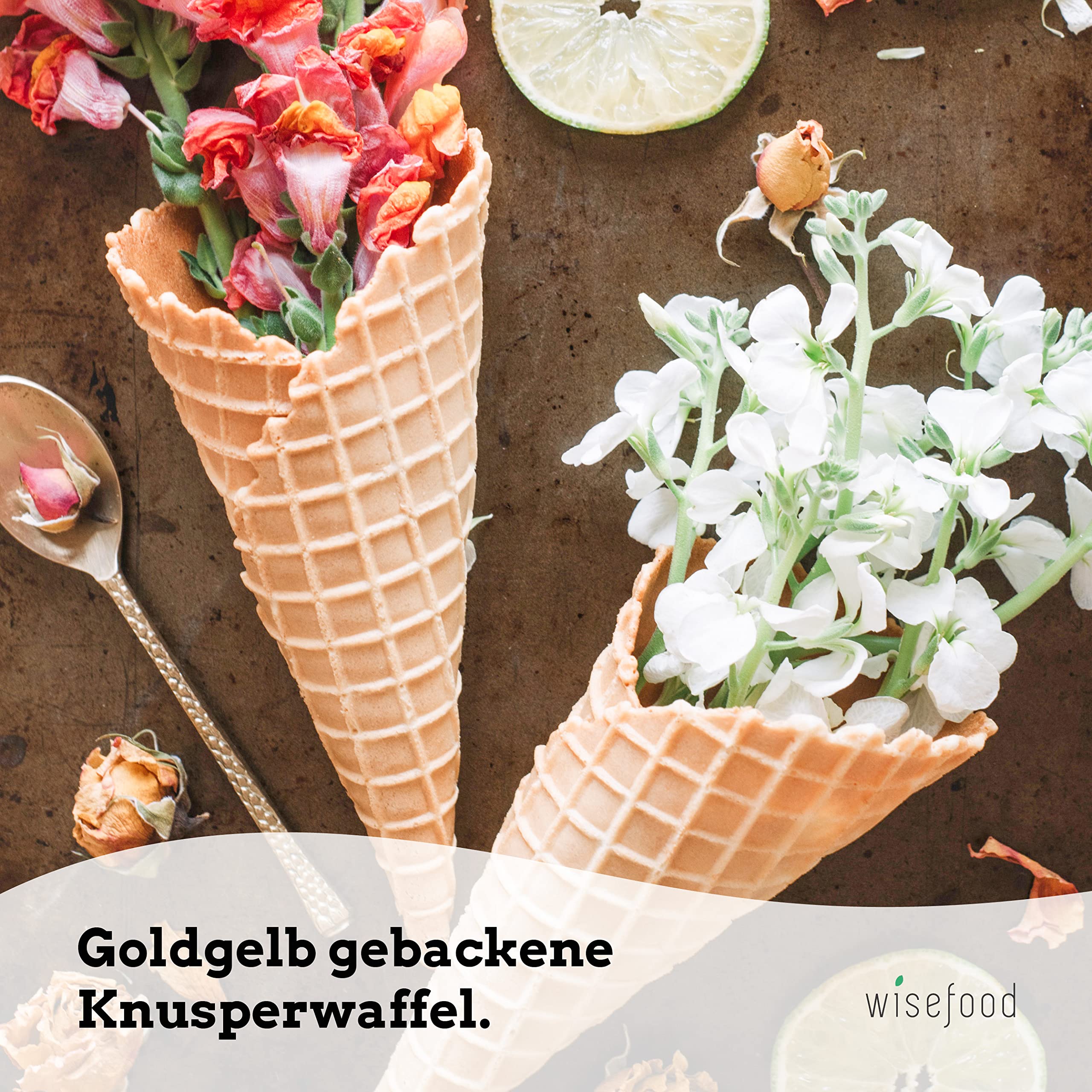 wisefood Eiswaffel - 20 Süße Eistüten ohne Rand Ø 50mm perfekt für Softeis - essbare und knusprige Softeiswaffel - Alternative zu Plastik Eisbechern
