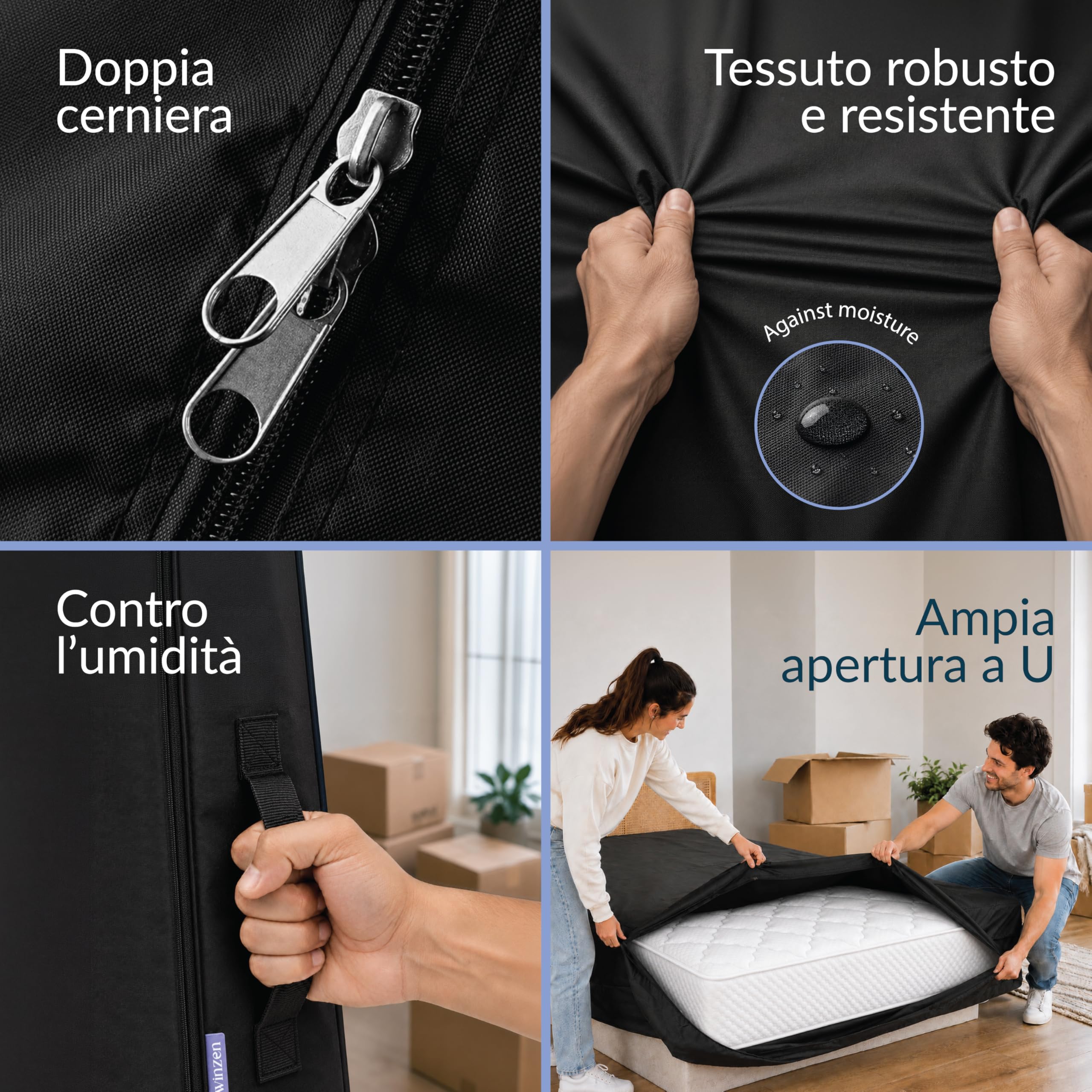 Twinzen Custodia Materasso Culla/Lettino 100x200 cm Trasloco e Stoccaggio, Spessore 25cm - Coprimaterasso con Zip e 4 Maniglie Oeko-Tex