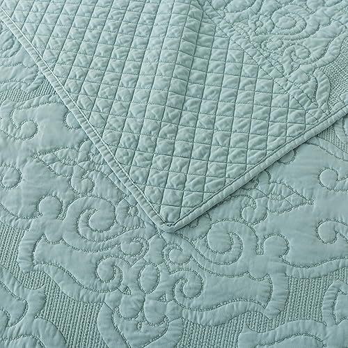 Vista 177 de NEWLAKE Juego de colcha de algodón, juego de colcha reversible de retazos, estampado real clásico turquesa, tamaño Queen Turquesa Clásico