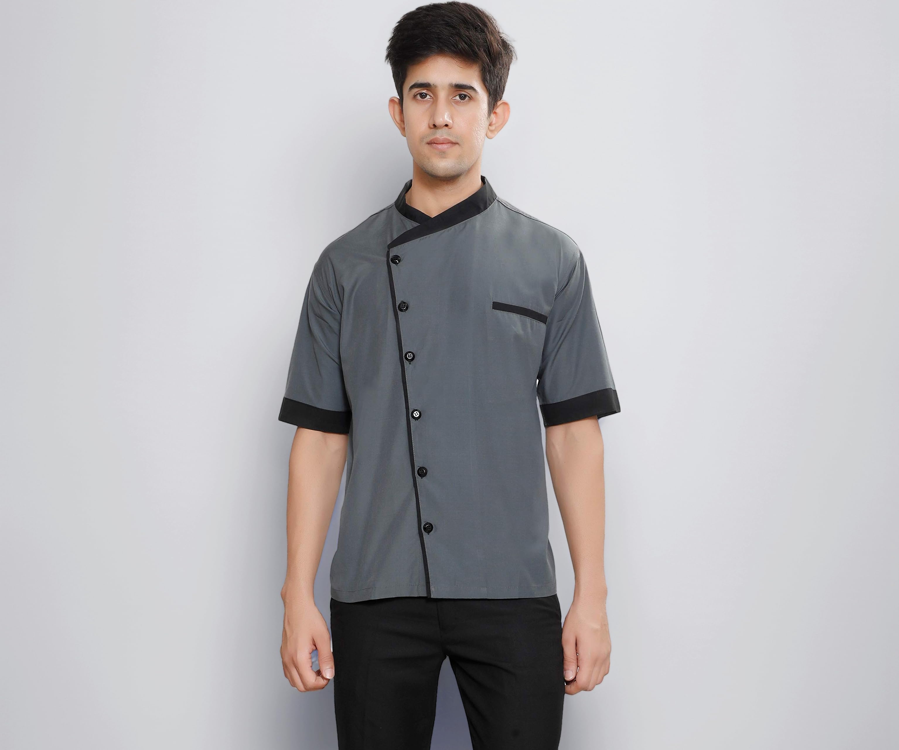 Men Waiter, Hotel Staff, Catering Uniform Shirt, Chef Style Shirt (Grey)