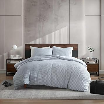 Kenneth Cole - Duvet Cover King Size, Ultra-Soft Waffle Textured Bedding w/Matching Pillowcases, 3 Piece Bed Sets Solid Blue