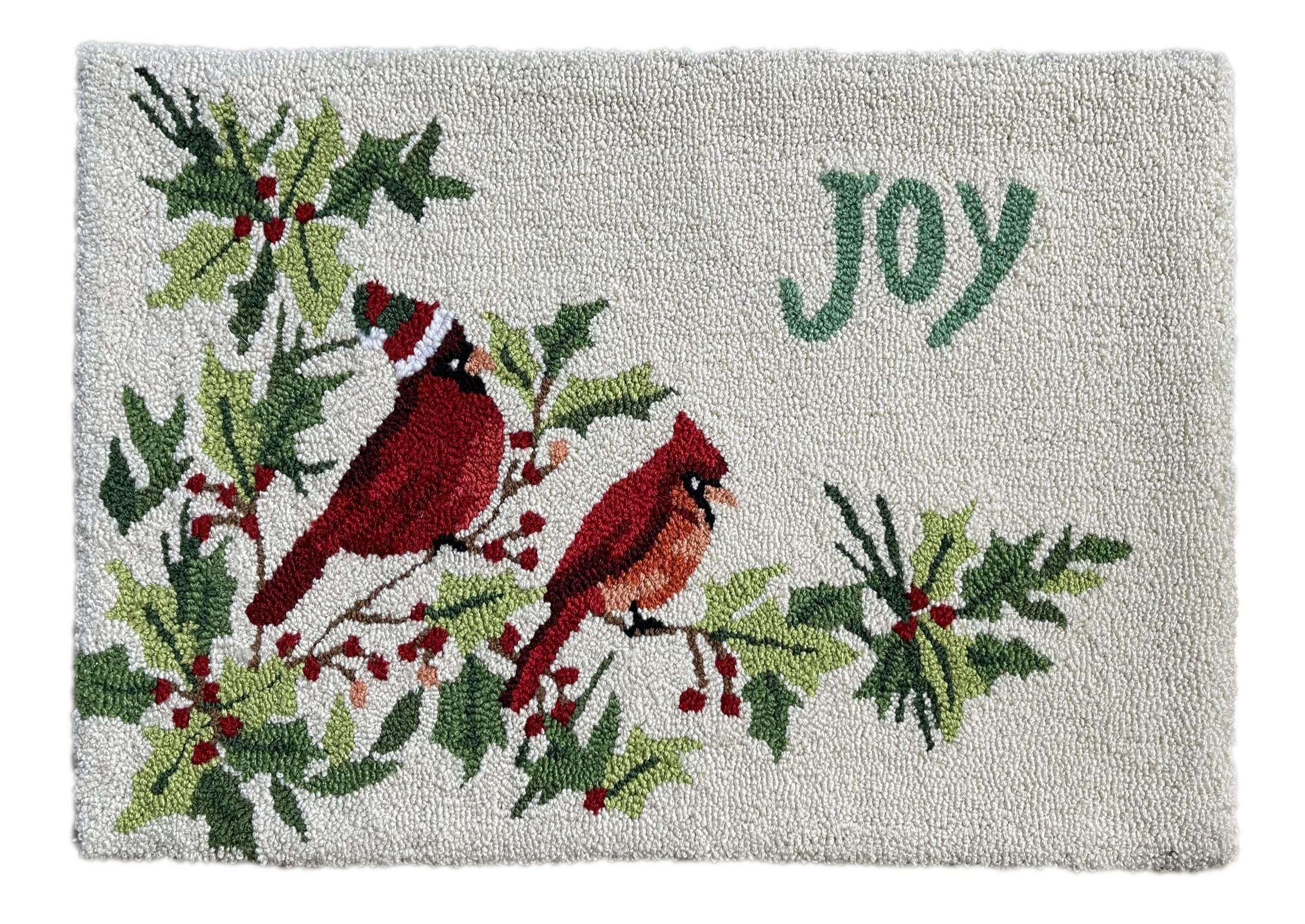 EZ.enjoy Winter Cardinal on Branch Holly Berries Joy Hand-Hooked Accent Rug 28.5 X 17 Inches for Holiday Christmas Home Decor