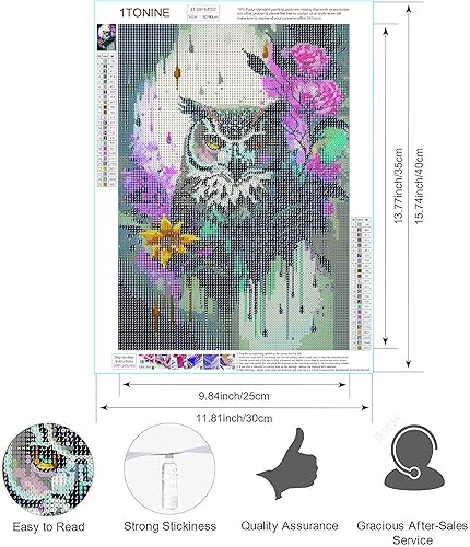 Miniatura 4 de Kits de pintura de diamantes 5D para adultos, kit de arte de diamantes de flor de búho de fantasía para adultos, kits de arte de gemas de diamantes