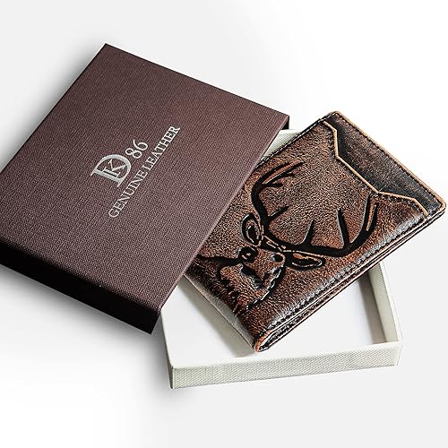 Miniatura 6 de DK86 Mens Deer Slim Wallet with Money Clip Minimalist Bifold Front Pocket wallet for Men RFID Blocking Full Grain Leather with Hand Burnished