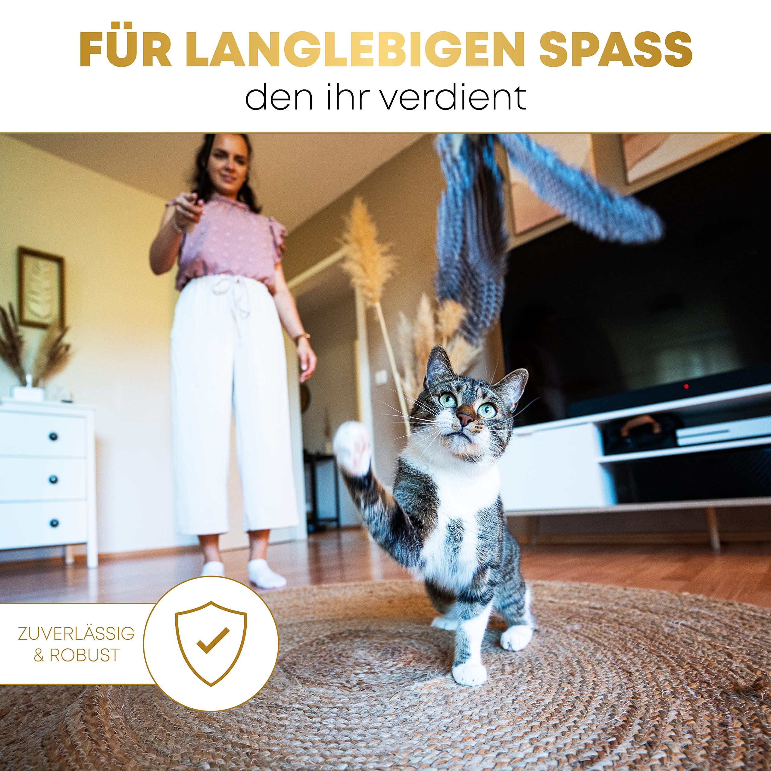 St.Pawly® Katzenangel - Katzenspielzeug - austauschbare Anhänger - Ersatzband - ergonomischer Holzgriff - nachhaltiges Spielzeug für Katzen - stabil