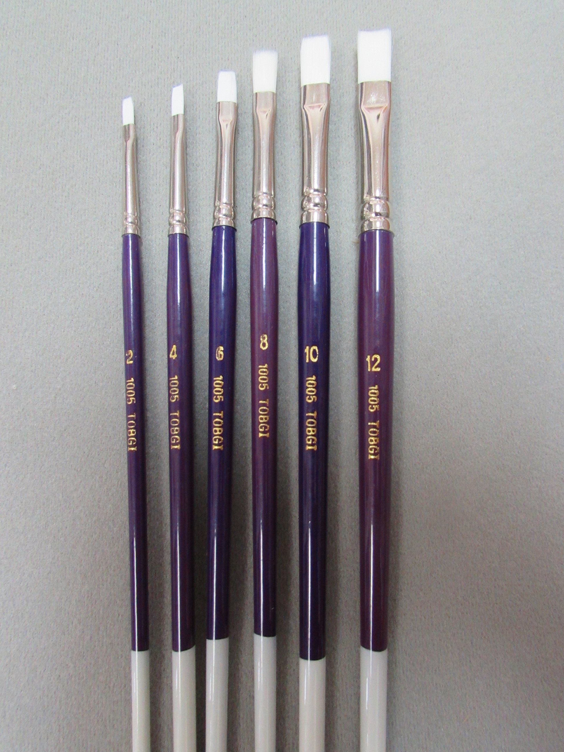 Set 6 Artist Synthetic White Sable Brush Set Bright Shape #2, 4, 6, 8, 10, 12