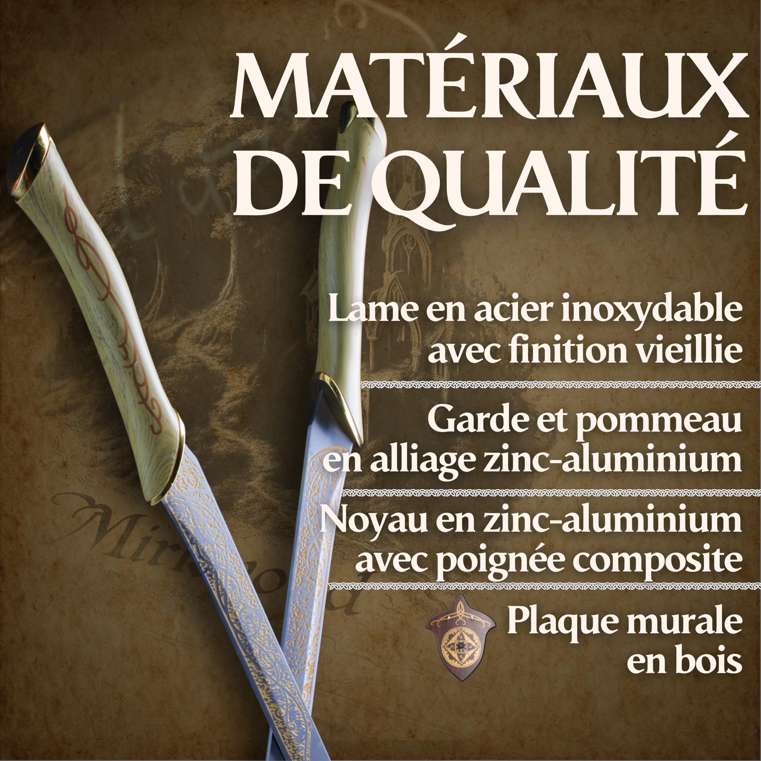 57 SPECIAL REPLICAS Accessoire de Cinémaens emble de Deux LOTR Leegolass 56 cm avec Une tenture Murale JT6036-A