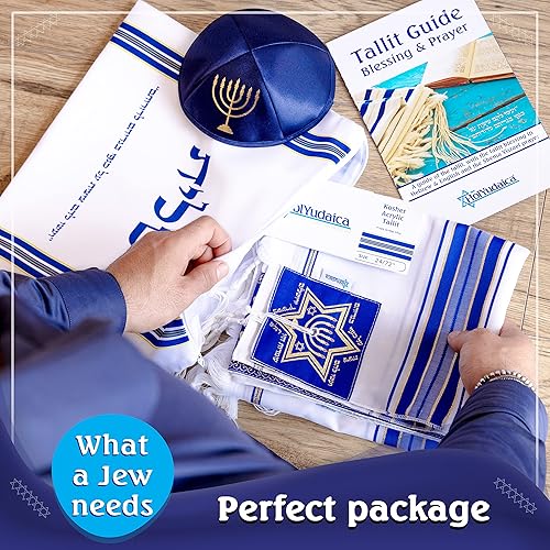 Miniatura 5 de Tallit Chal de oración con bolsa a juego, certificado Kosher, con bendición en la banda para el cuello y en las esquinas, fabricado en Israel