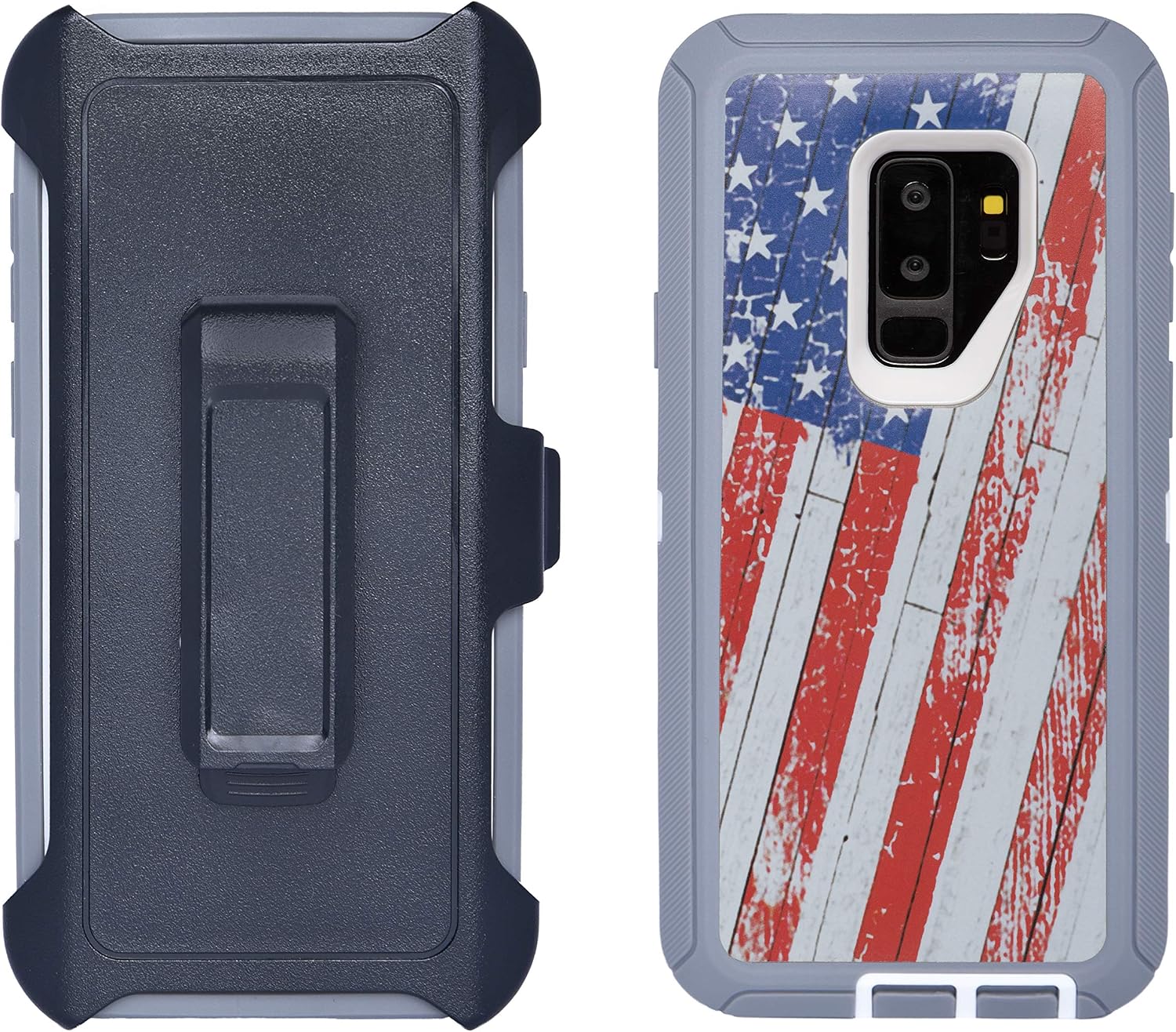 AlphaCell Cover Compatible with Samsung Galaxy S9 Plus (Only) | Holster Case Series | Military Grade Protection with Carrying Belt Clip | Protective Drop-Proof Shock-Proof | American Flag