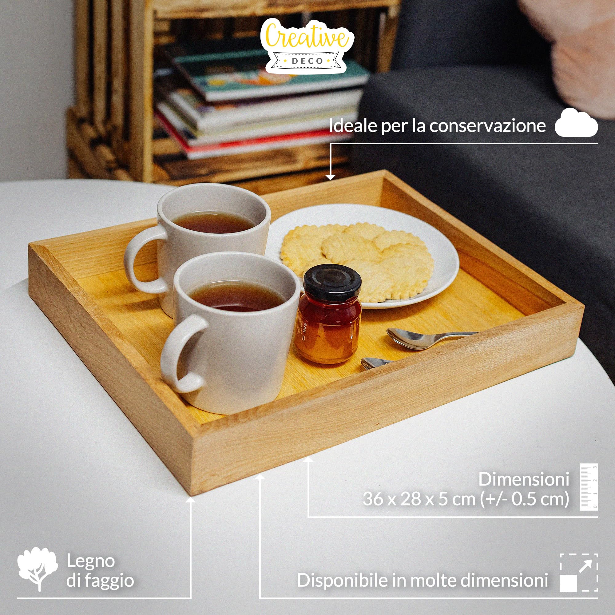 Creative Deco Scatola in Legno Portaoggetti | 36 x 28 x 5 Cm | Cassetta per Organizzazione | Legno di Faggio | Vassoio per Piccoli Oggetti, Costosi, Spezie, Oggetti di Valore